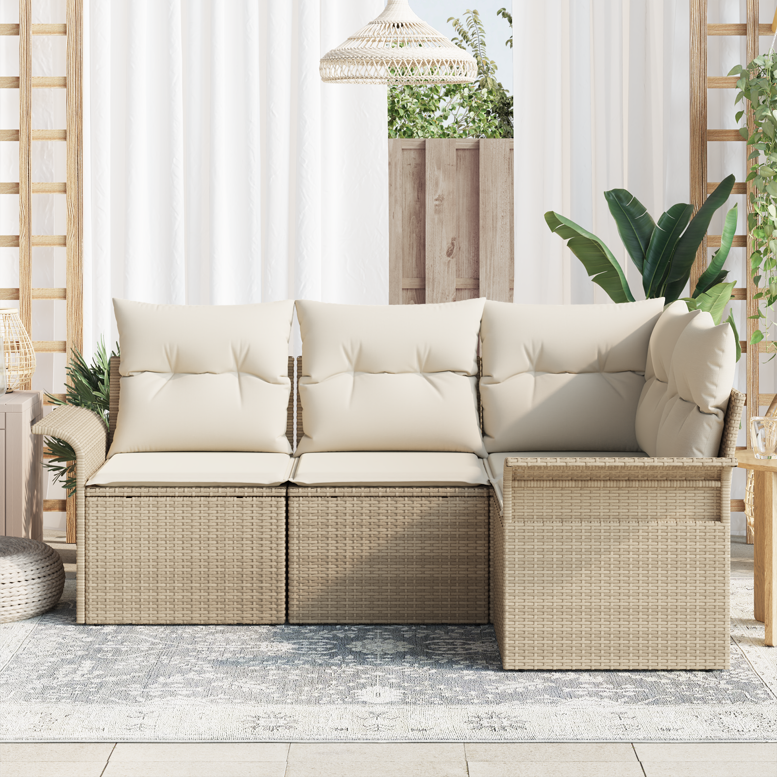 vidaXL 4-delige tuinset met beige poly rattan kussens