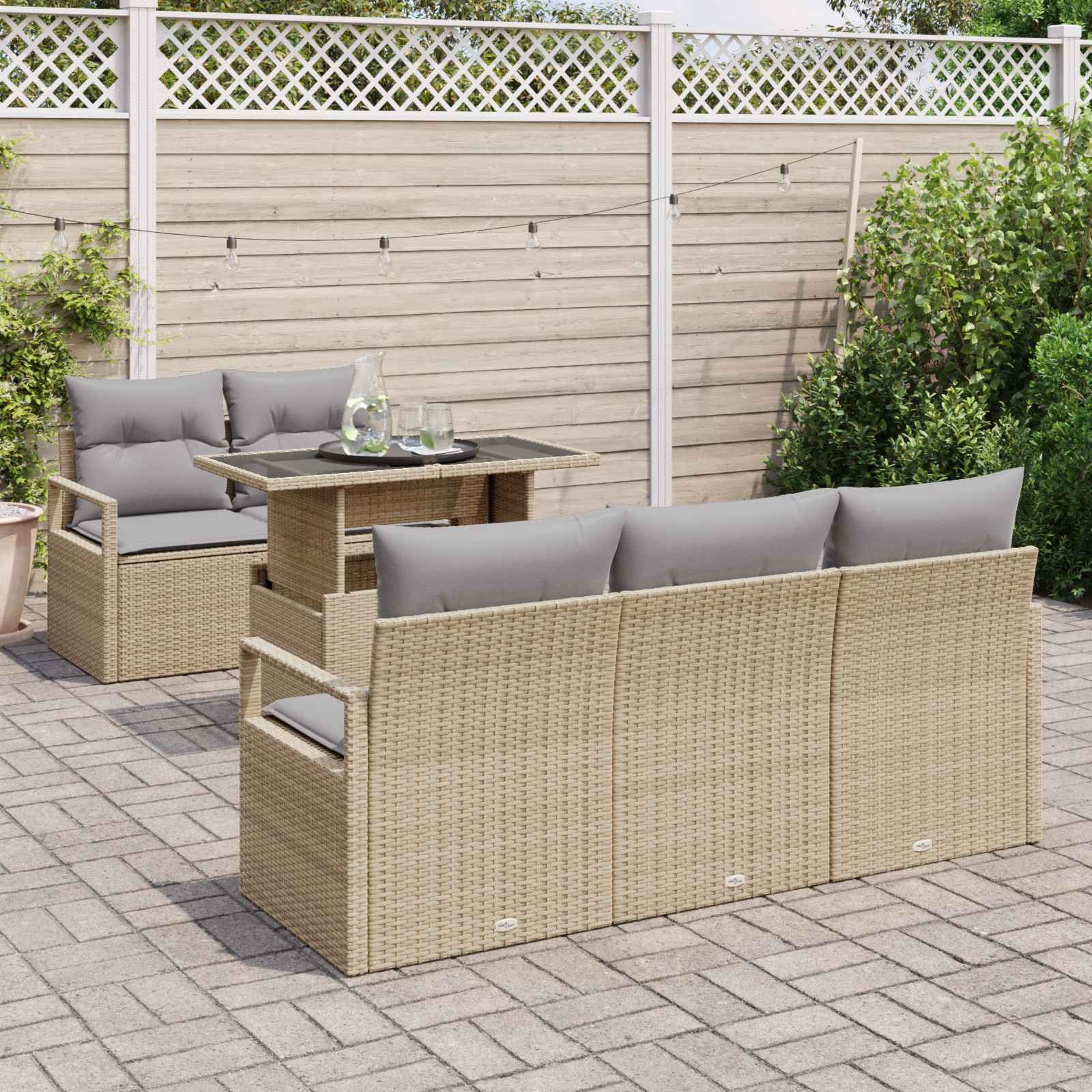 vidaXL 6-delige tuinsofa set met kussens in beige poly rattan