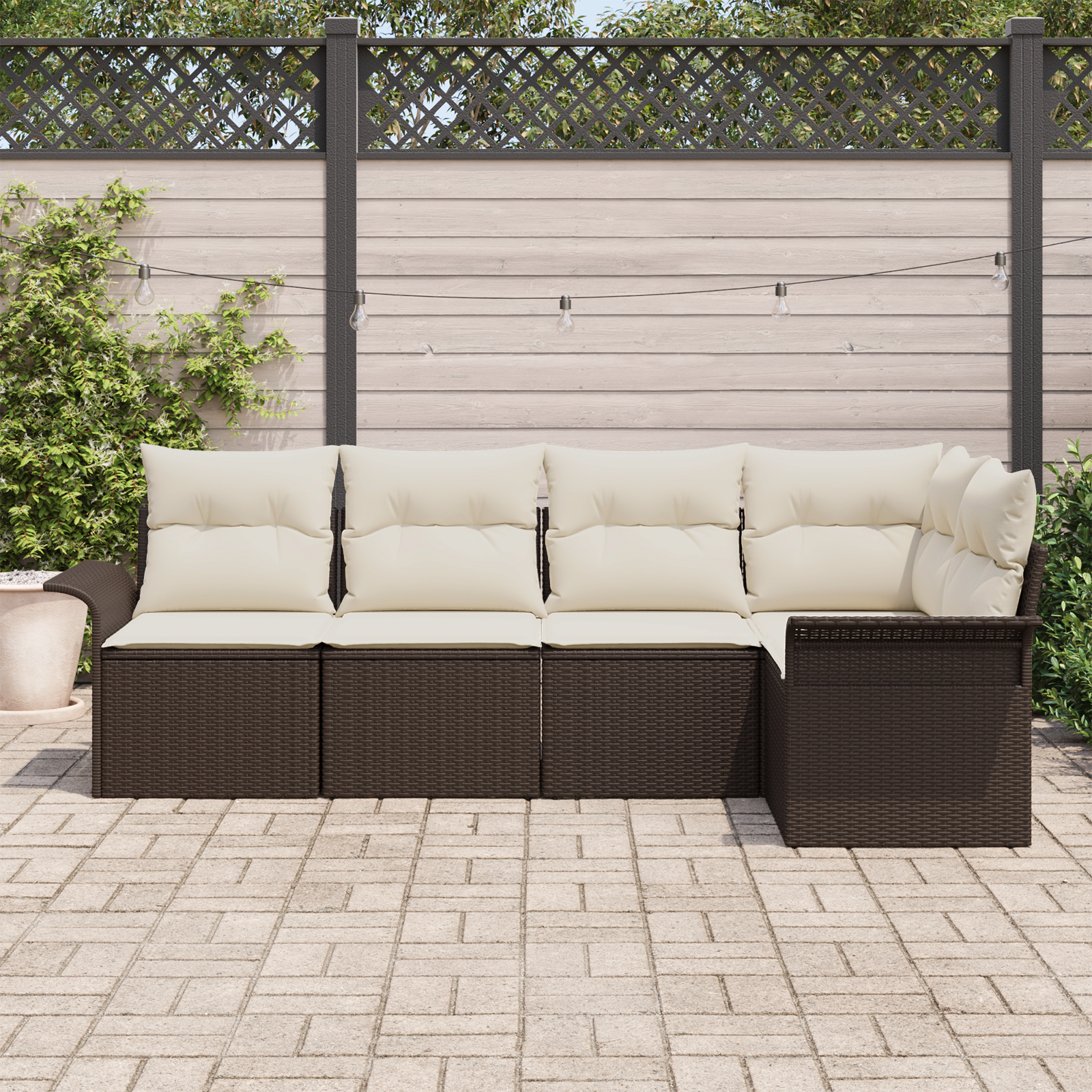 vidaXL 5-delige tuinsofa set met kussens bruin poly rattan