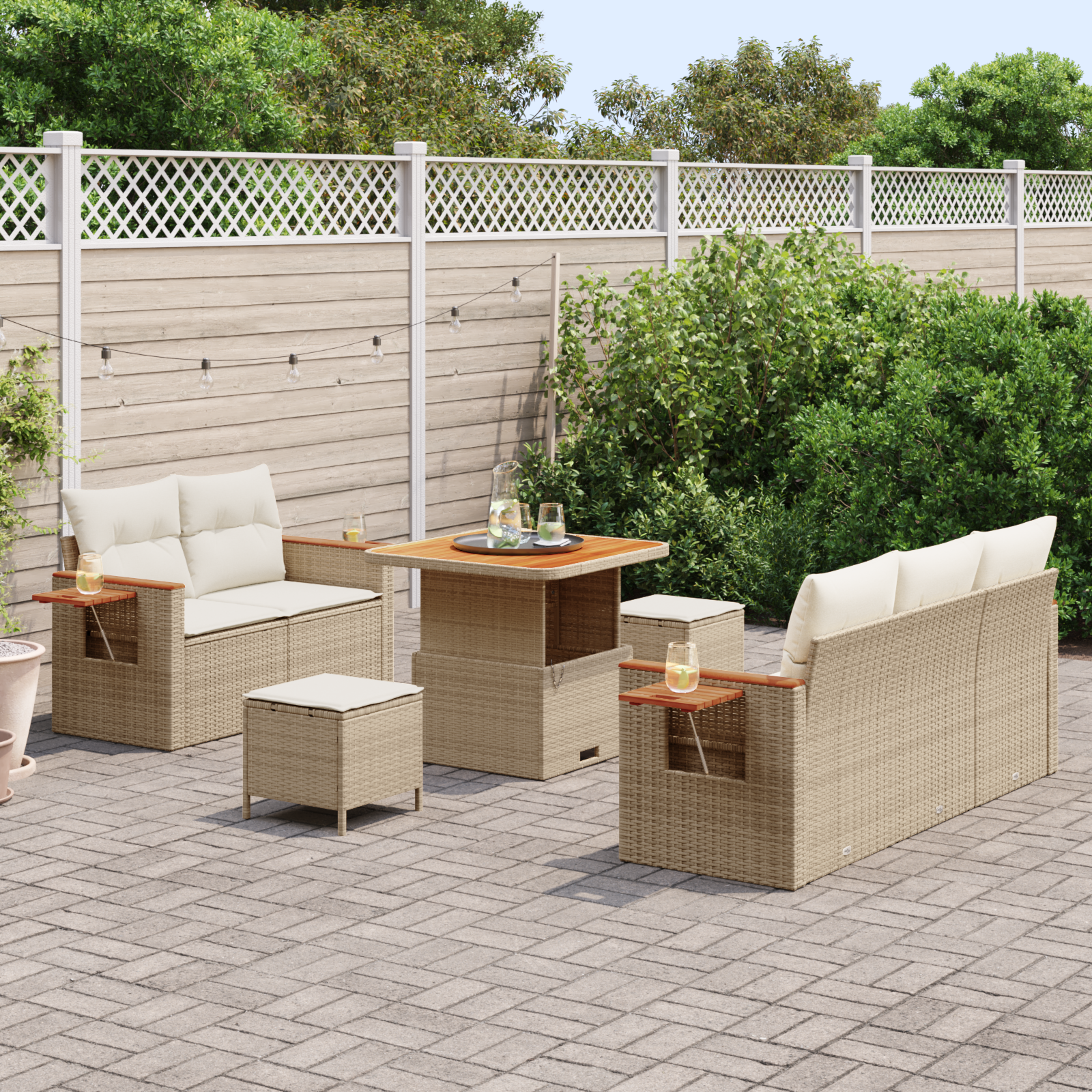 vidaXL 8-delige tuinsofa set met kussens in beige van poly rattan en acaciahout