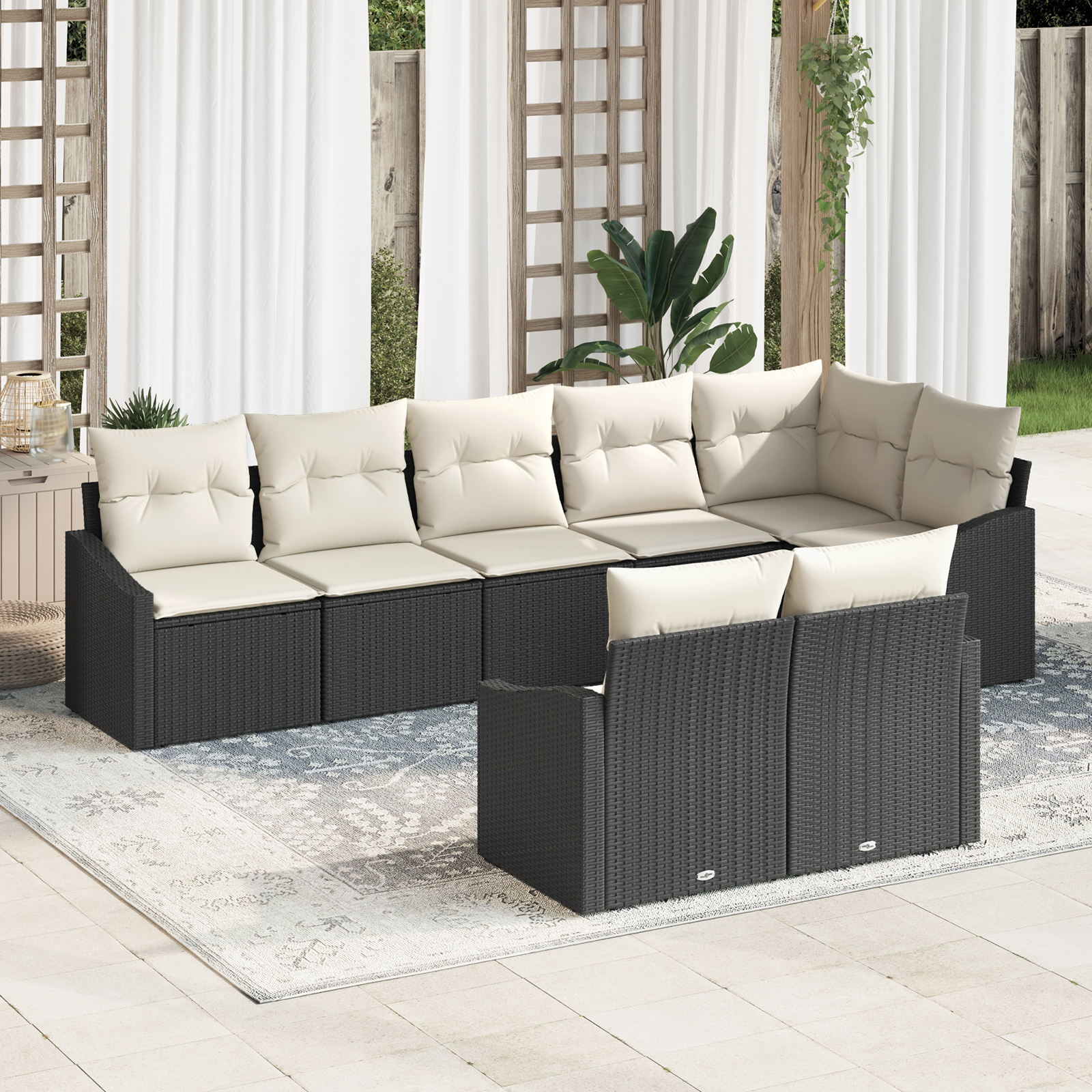 vidaXL 8-delige tuinbankset met kussens zwart poly rattan