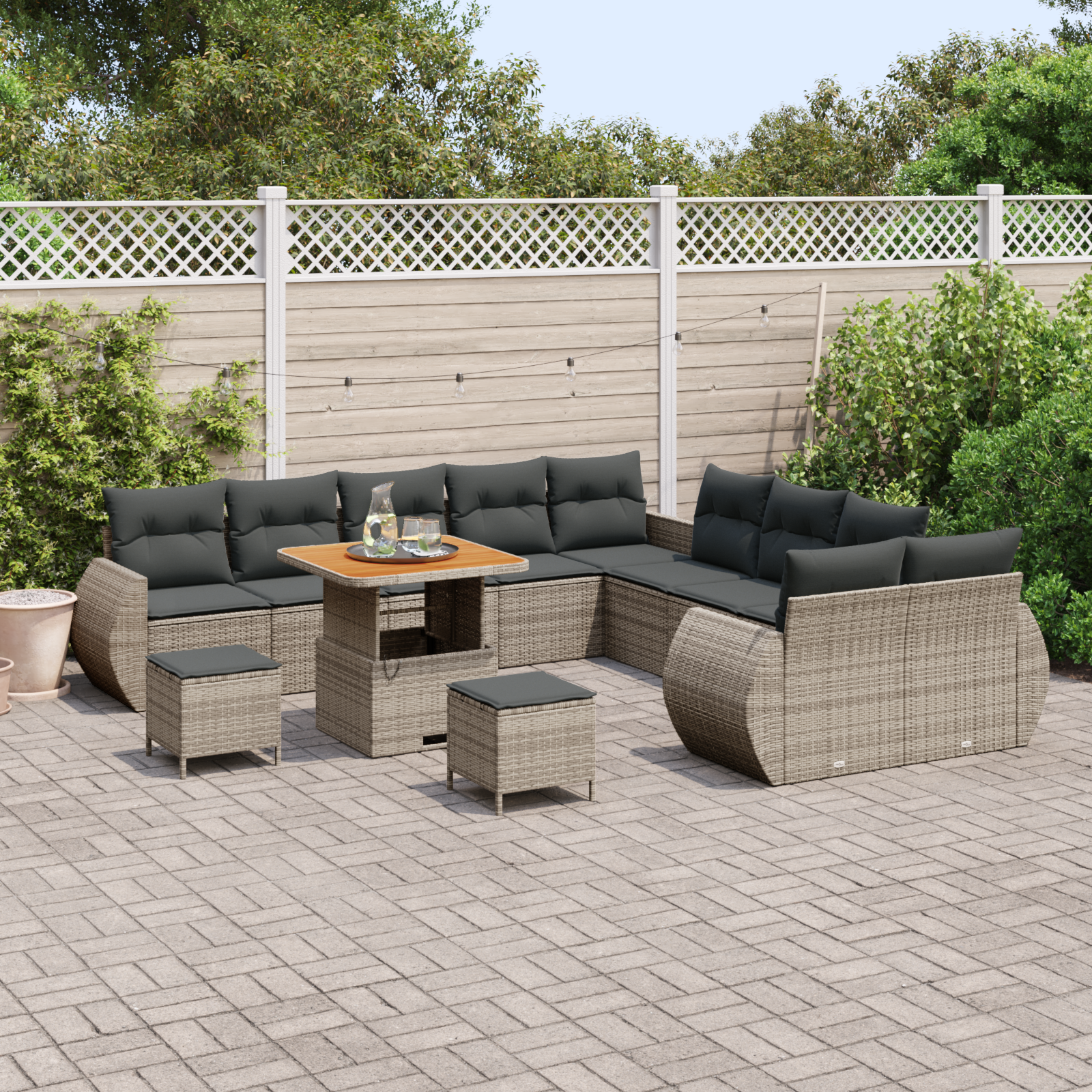vidaXL 13-delige tuinsofaset met kussens in het grijs van poly rattan en acacia