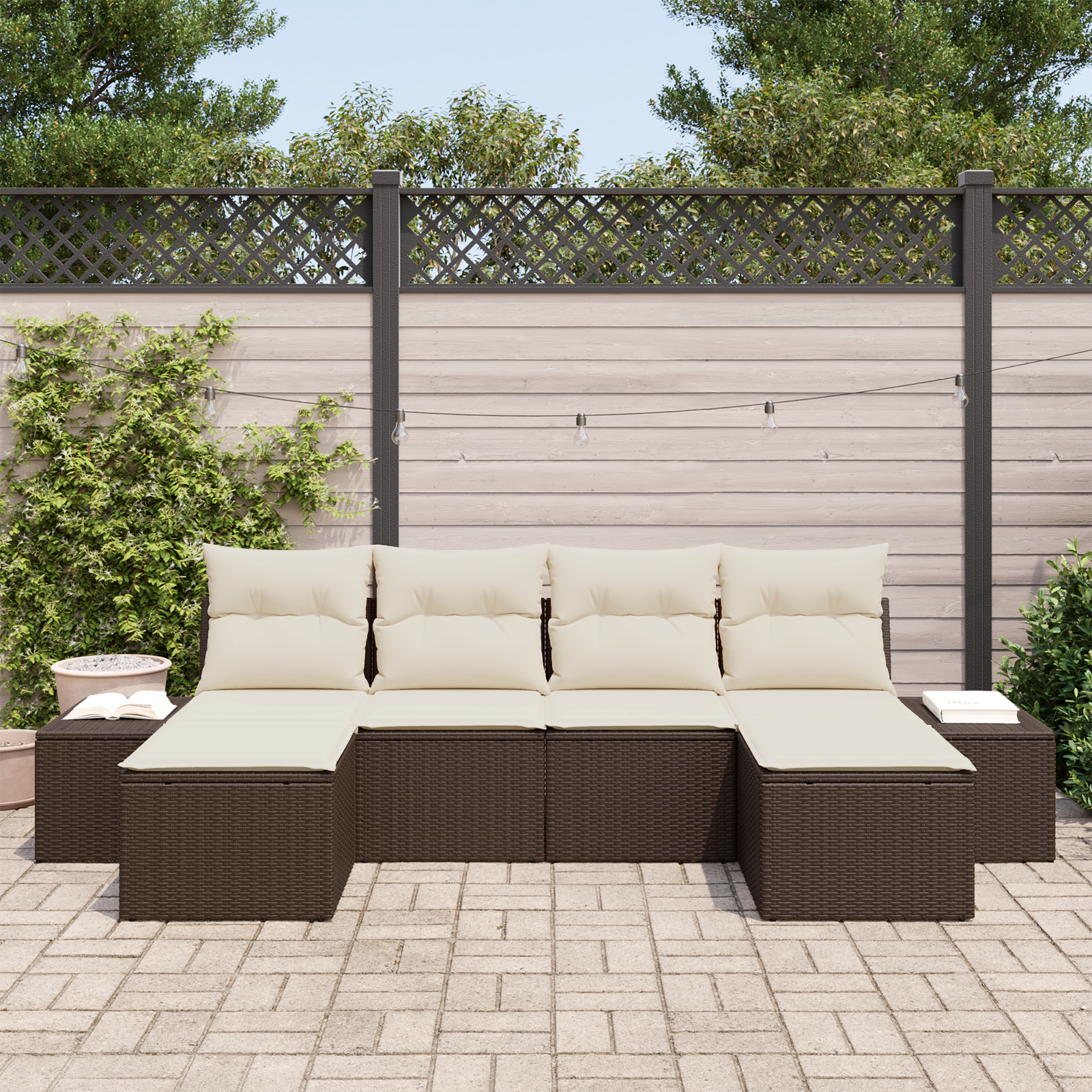 vidaXL 6-delige Tuinbankenset met kussens poly rattan bruin