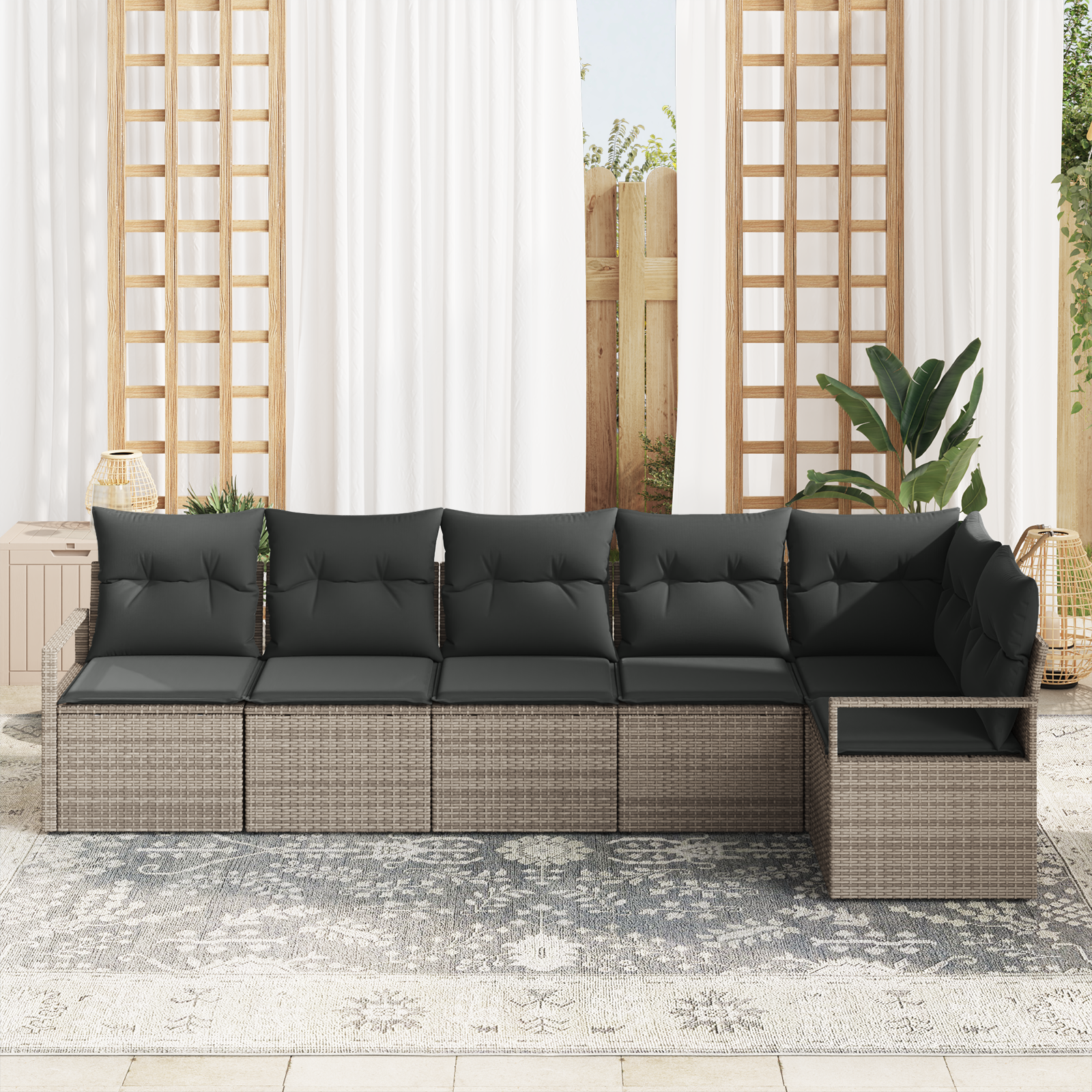 vidaXL 6-delige tuinset met kussens - grijs poly rattan