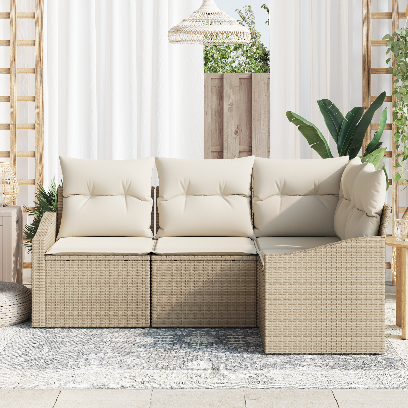 vidaXL 4-delige Tuinset met kussens poly rattan beige