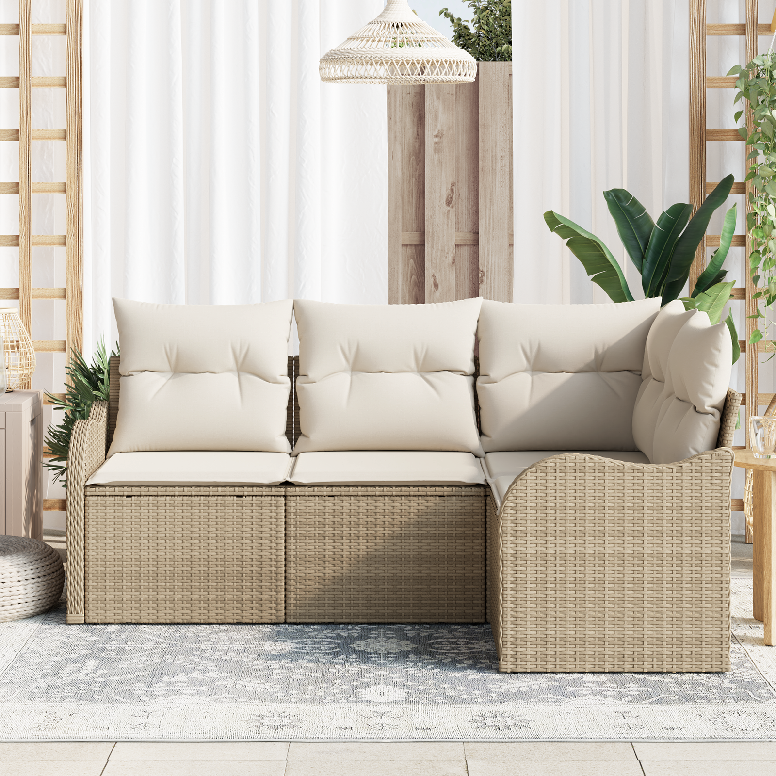 vidaXL 4-delige Tuinbankenset met kussens poly rattan beige