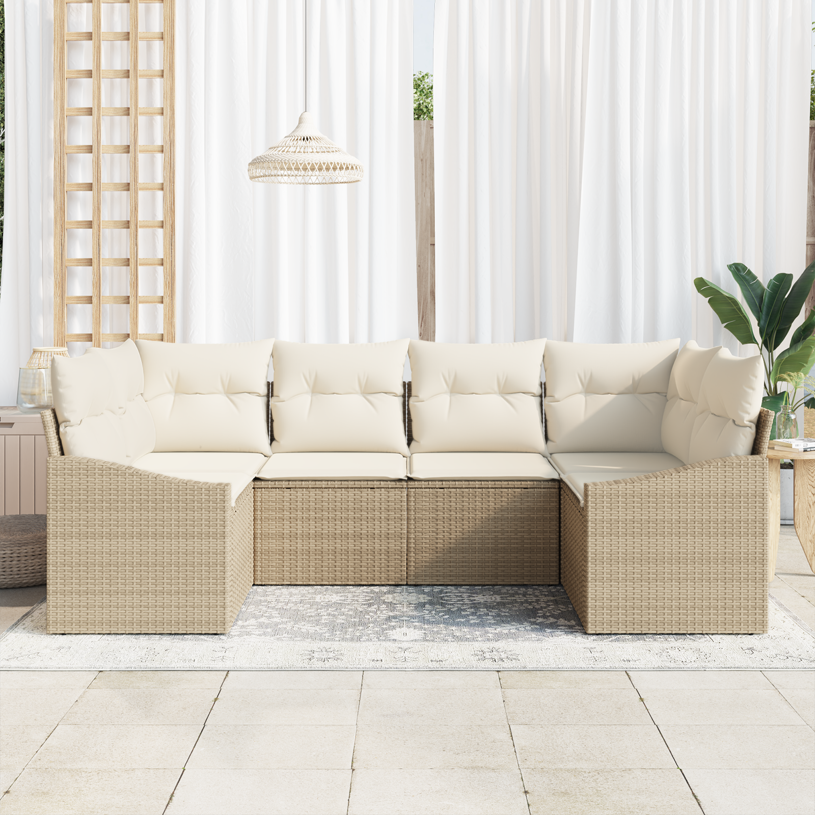 vidaXL 6-delige Tuinbankenset met kussens poly rattan beige