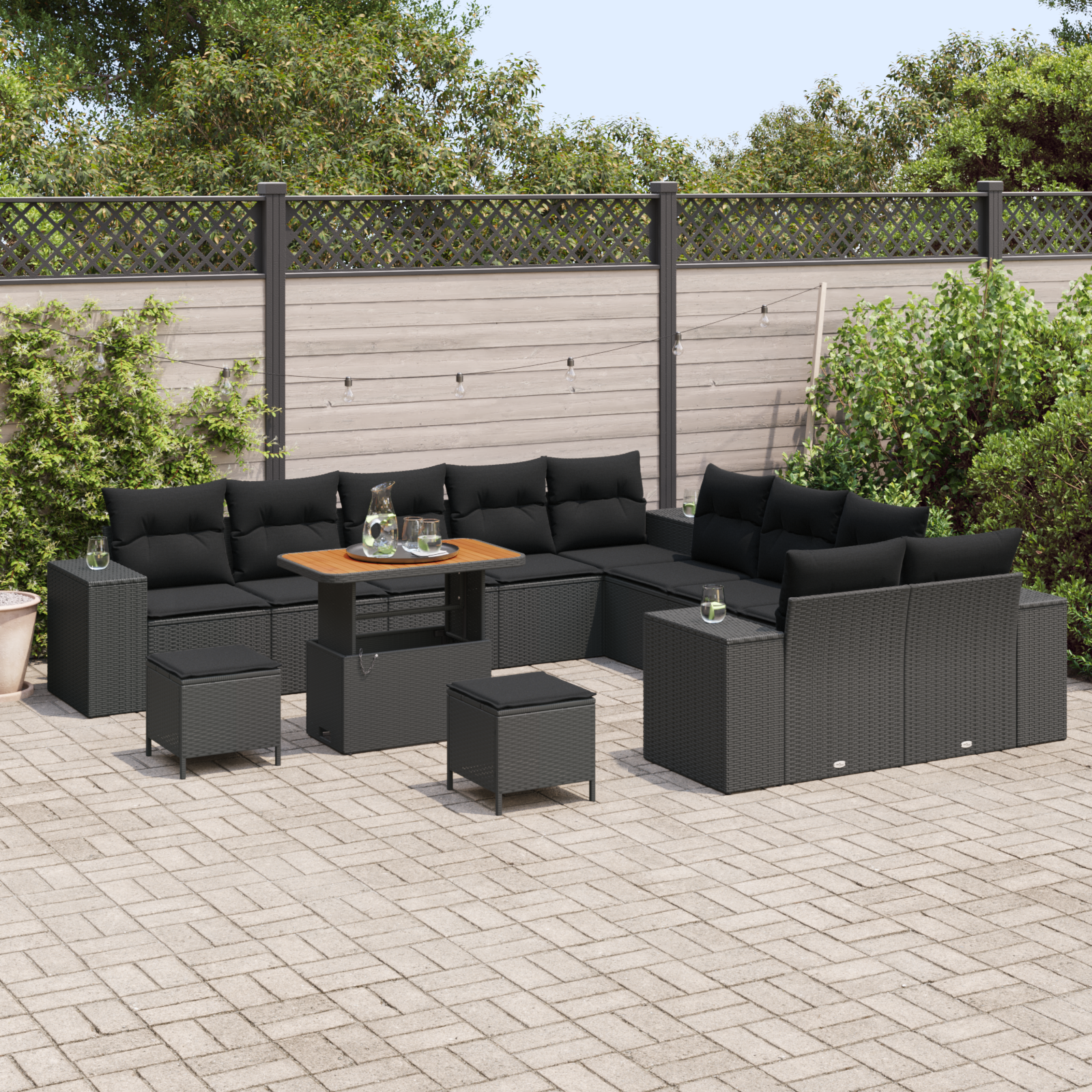 vidaXL 13-delige tuinset met kussens zwart poly rattan acacia