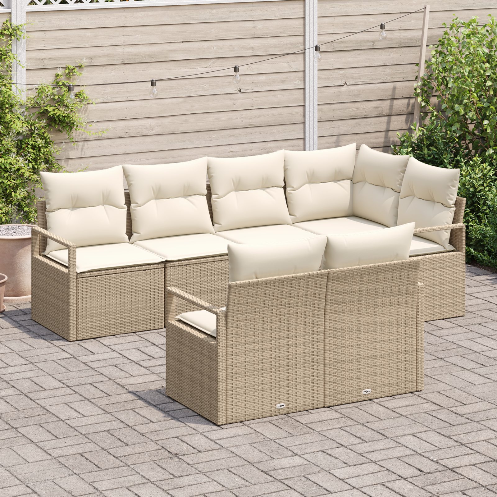 vidaXL 7-delige tuinsofa set met kussens in beige poly riet