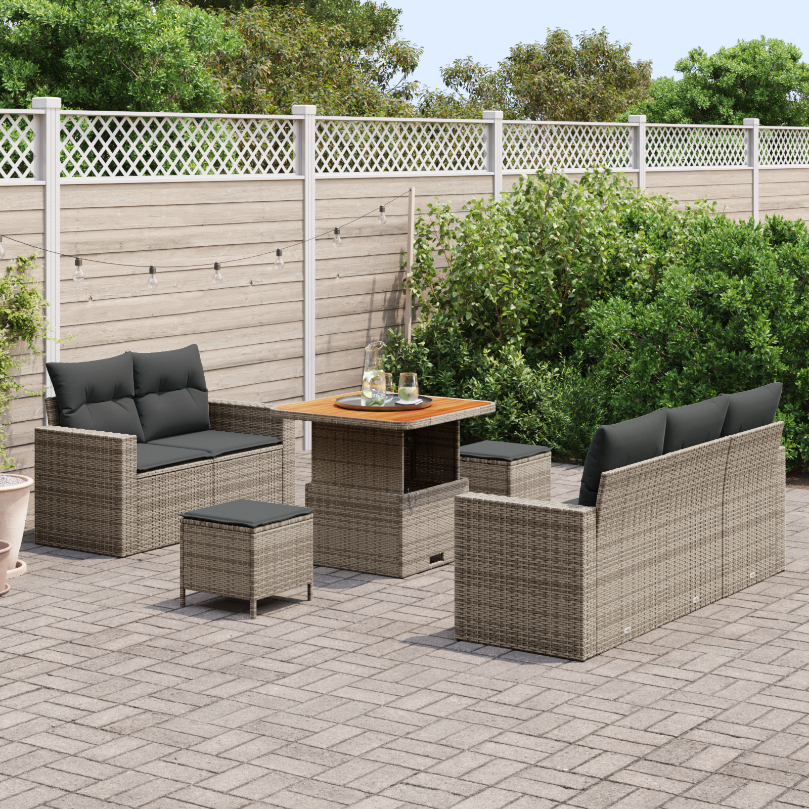 vidaXL 8-delige tuinset met kussens Grijs Poly Rattan Acacia