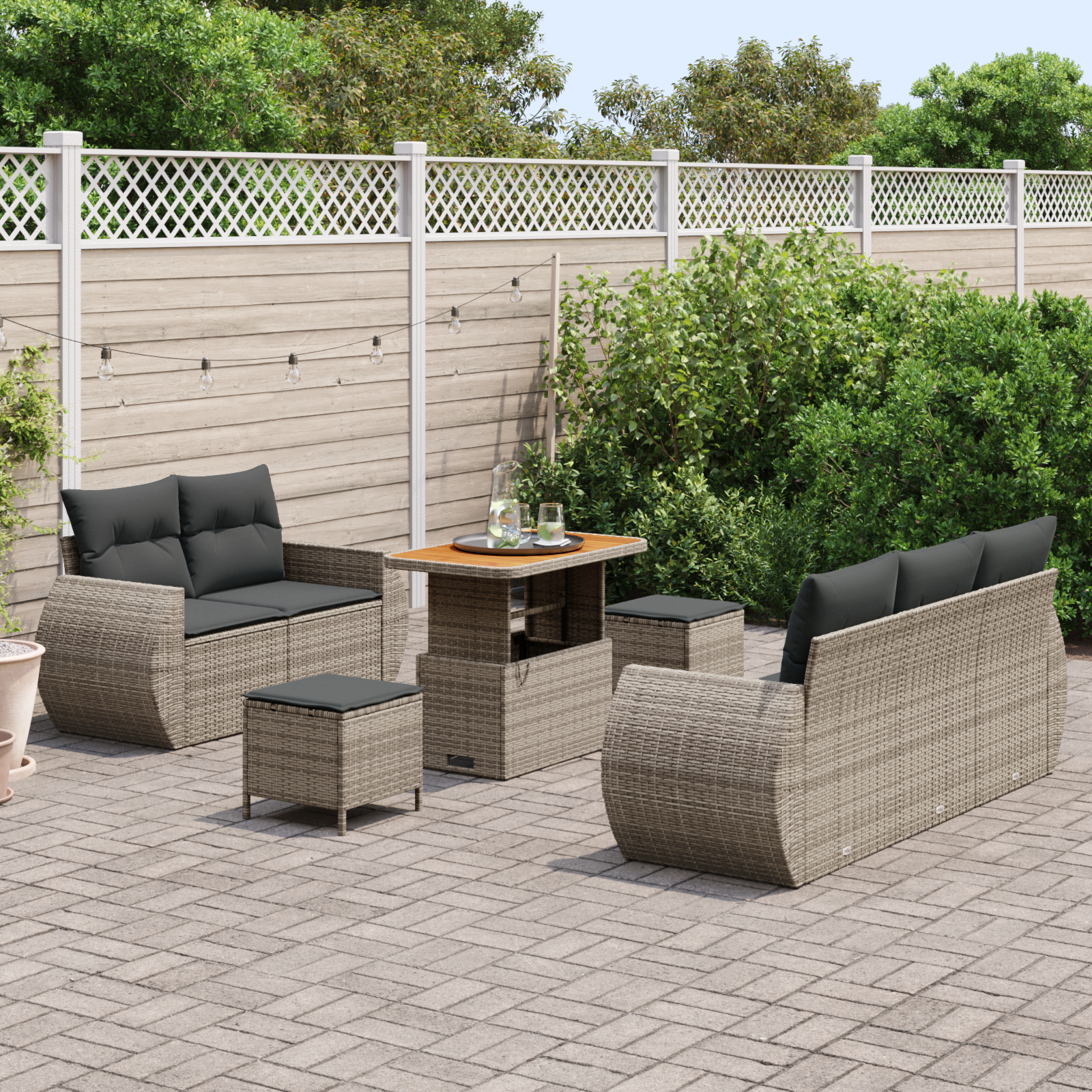 vidaXL 8-delige Tuinbankenset met kussens poly rattan acacia grijs