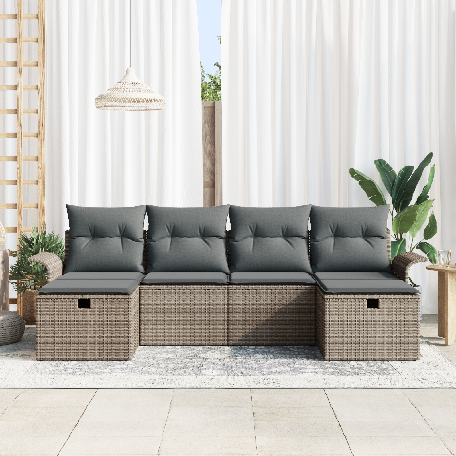vidaXL 6-delige Tuinbankenset met kussens poly rattan grijs