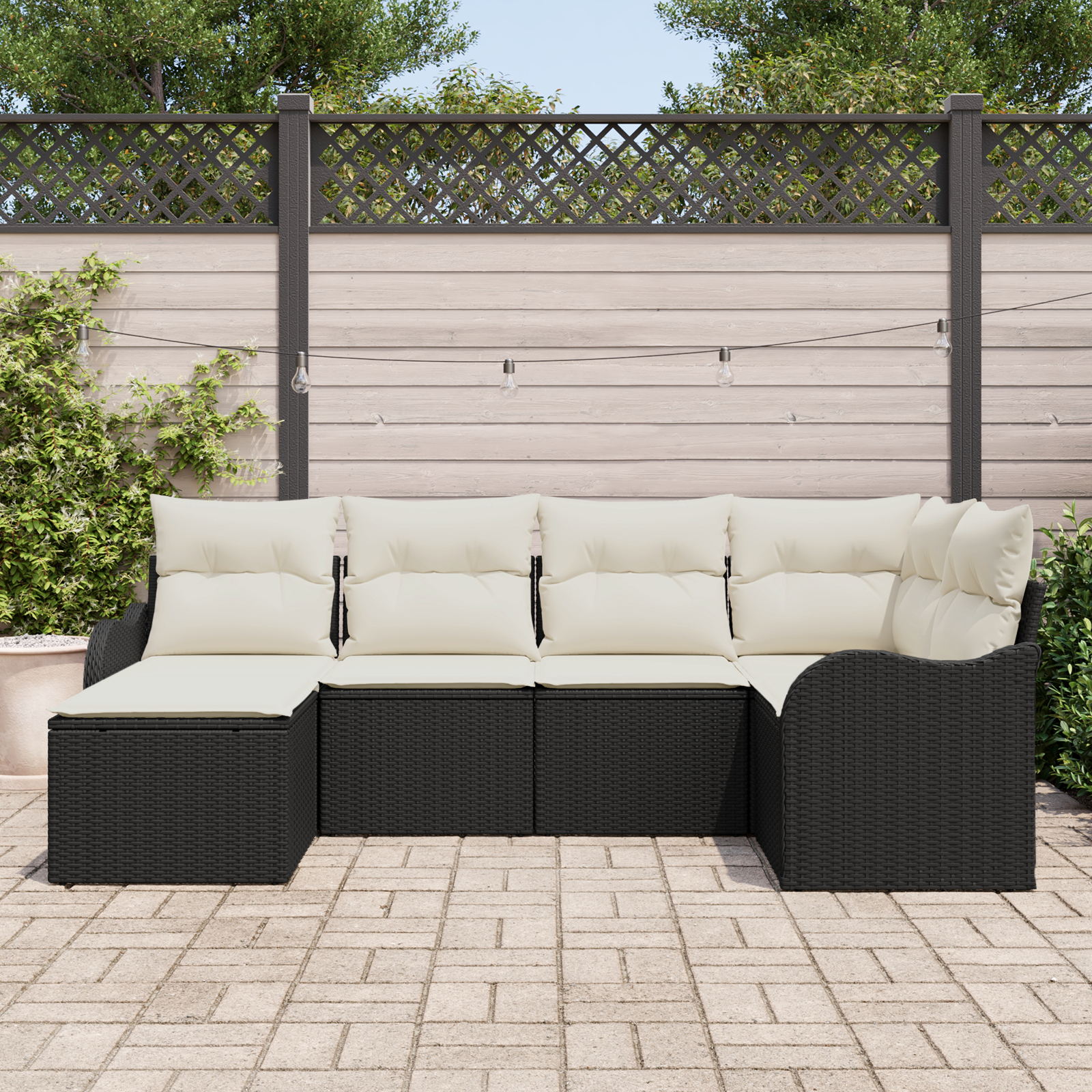 vidaXL 6-delige tuinset met kussens in zwart poly rattan