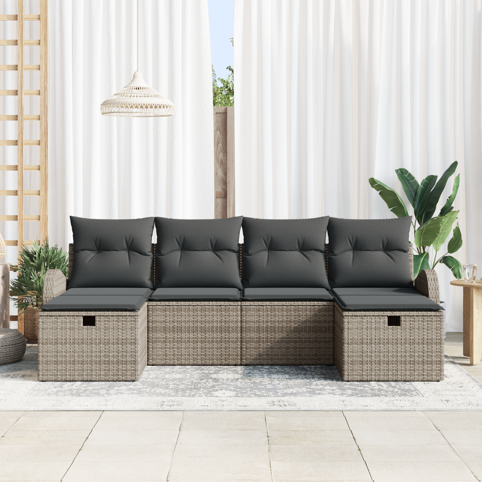 vidaXL 6-delige Tuinbankenset met kussens poly rattan grijs
