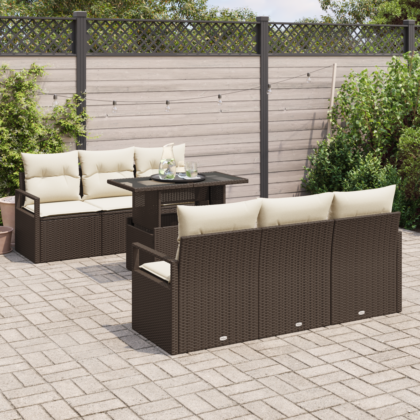 vidaXL 7-delige tuinsofa set met kussens bruin poly rattan