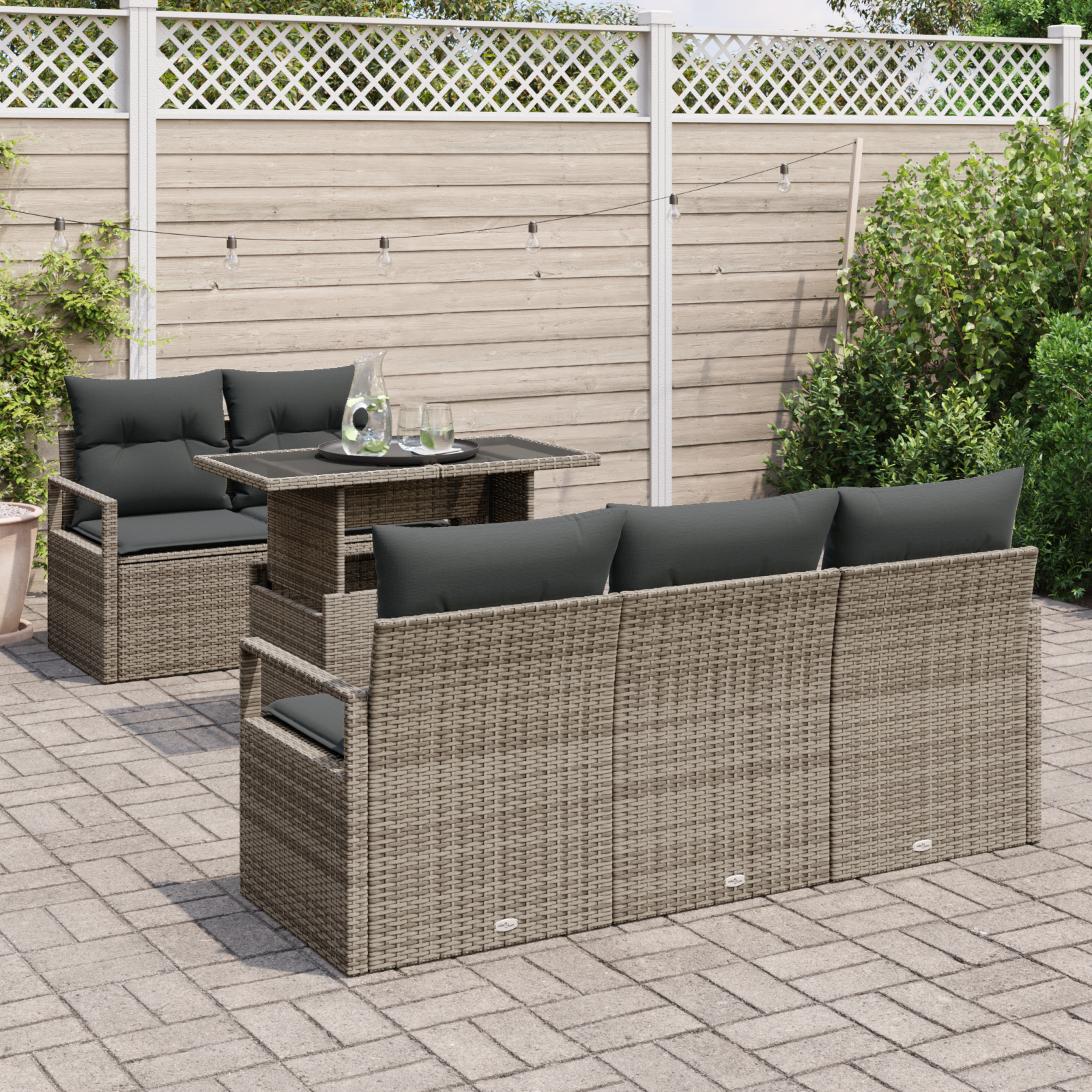 vidaXL 6-delige tuinset met kussens in grijs poly rattan