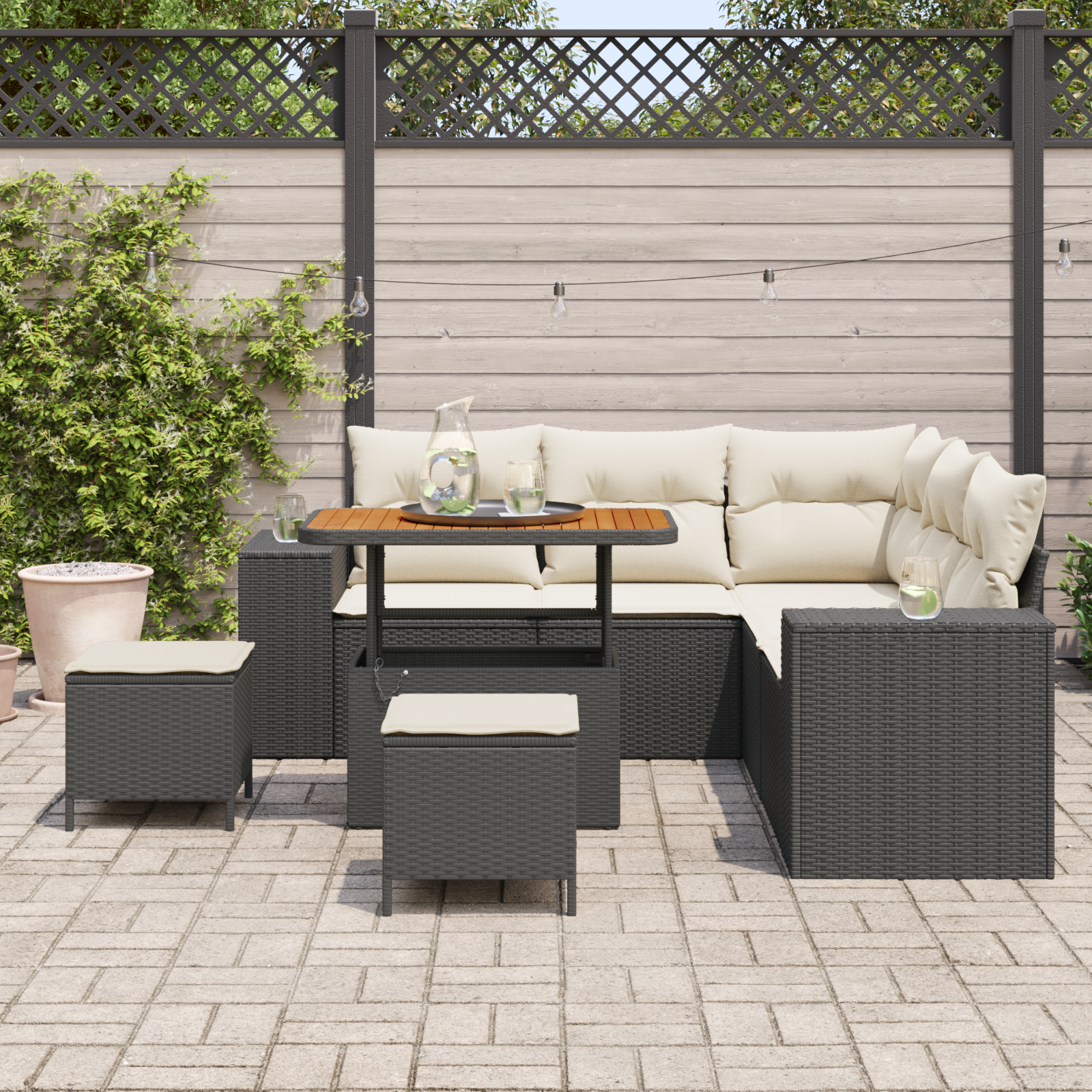 vidaXL 8-delige Tuinbankenset met kussens poly rattan acacia zwart