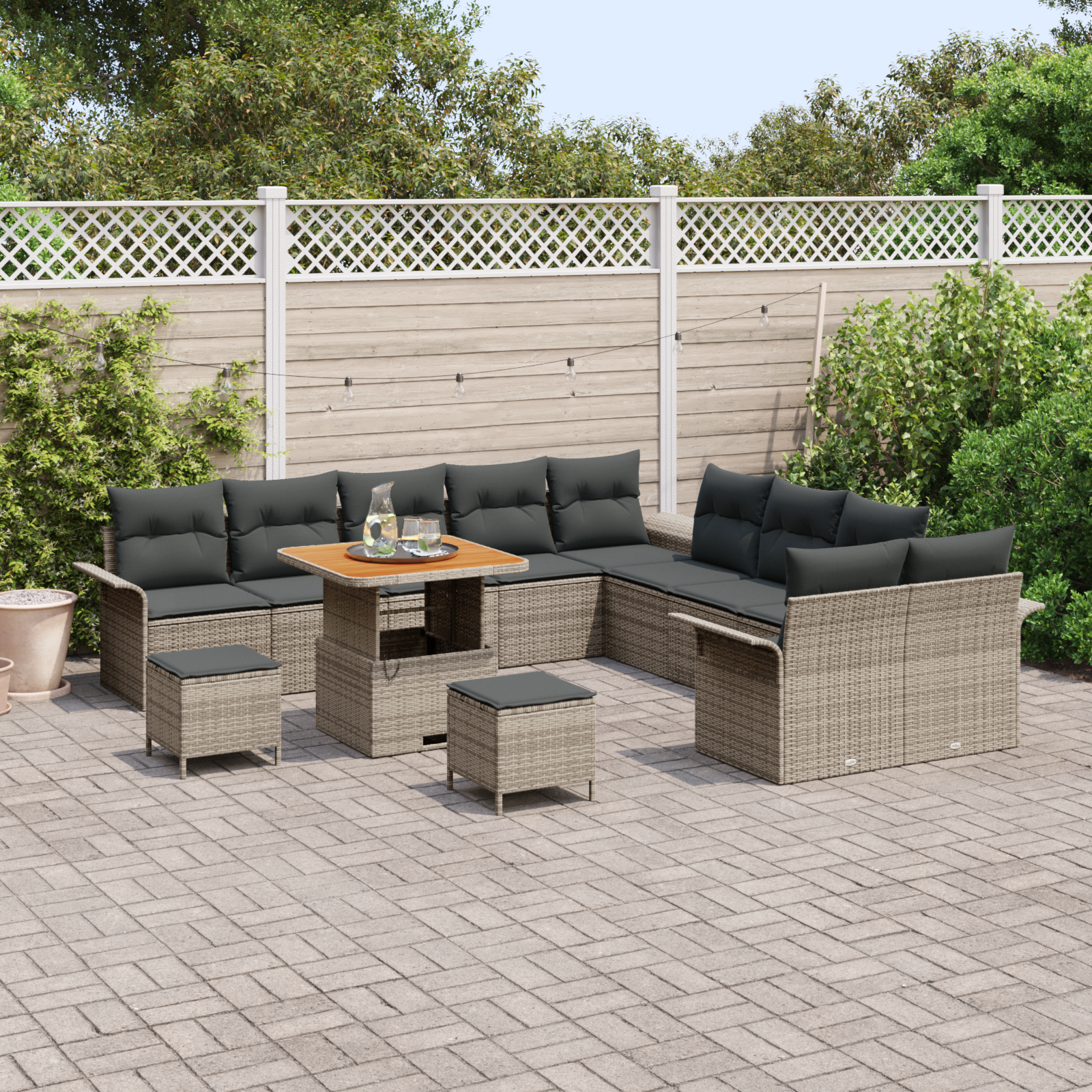 vidaXL 13-delige Tuinbankenset met kussens poly rattan acacia grijs