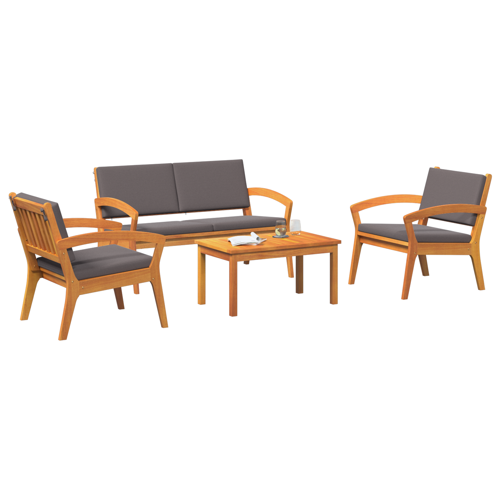 vidaXL 4-delige Bistroset met kussens massief acaciahout