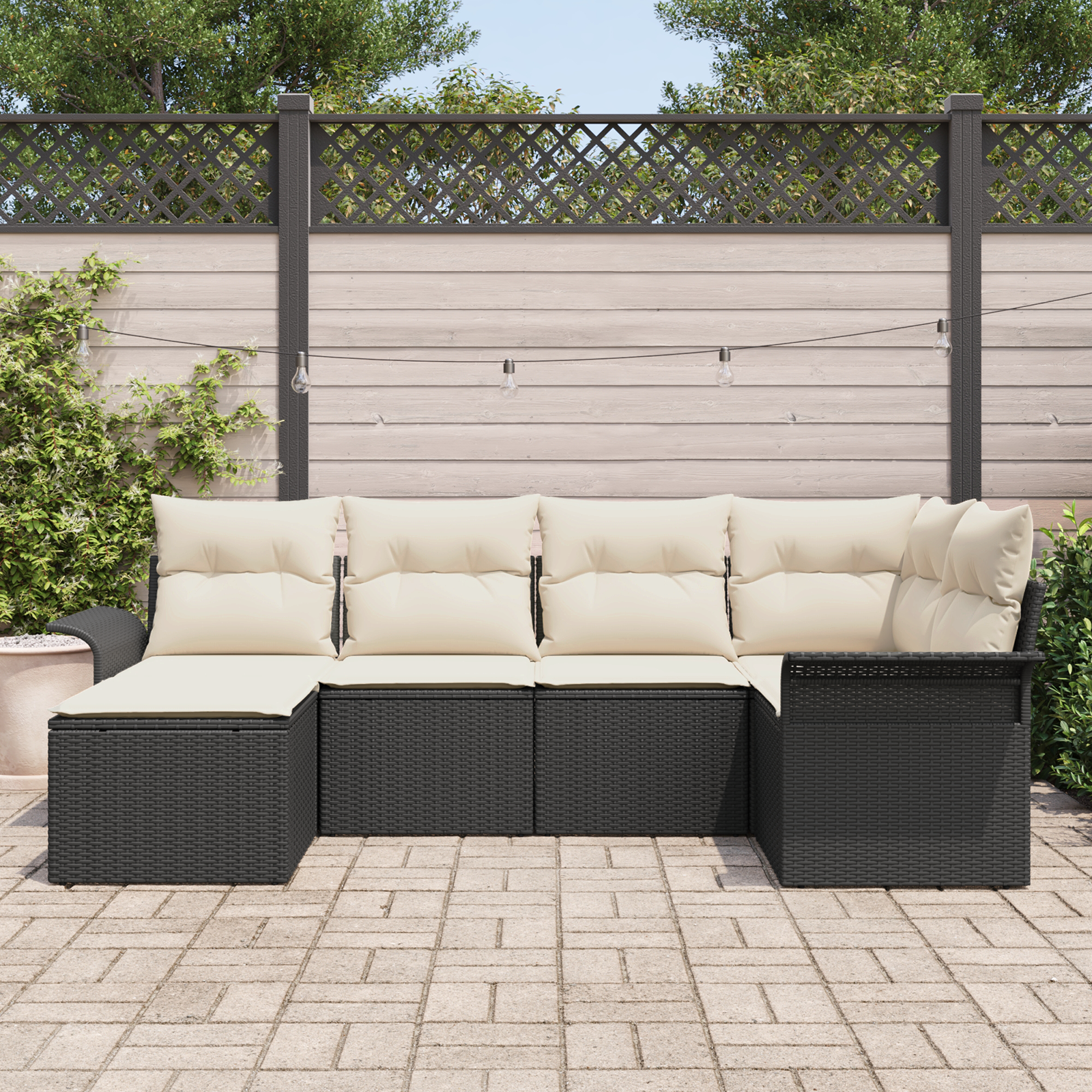 vidaXL 6-delige ligbedset met kussens zwart poly rattan