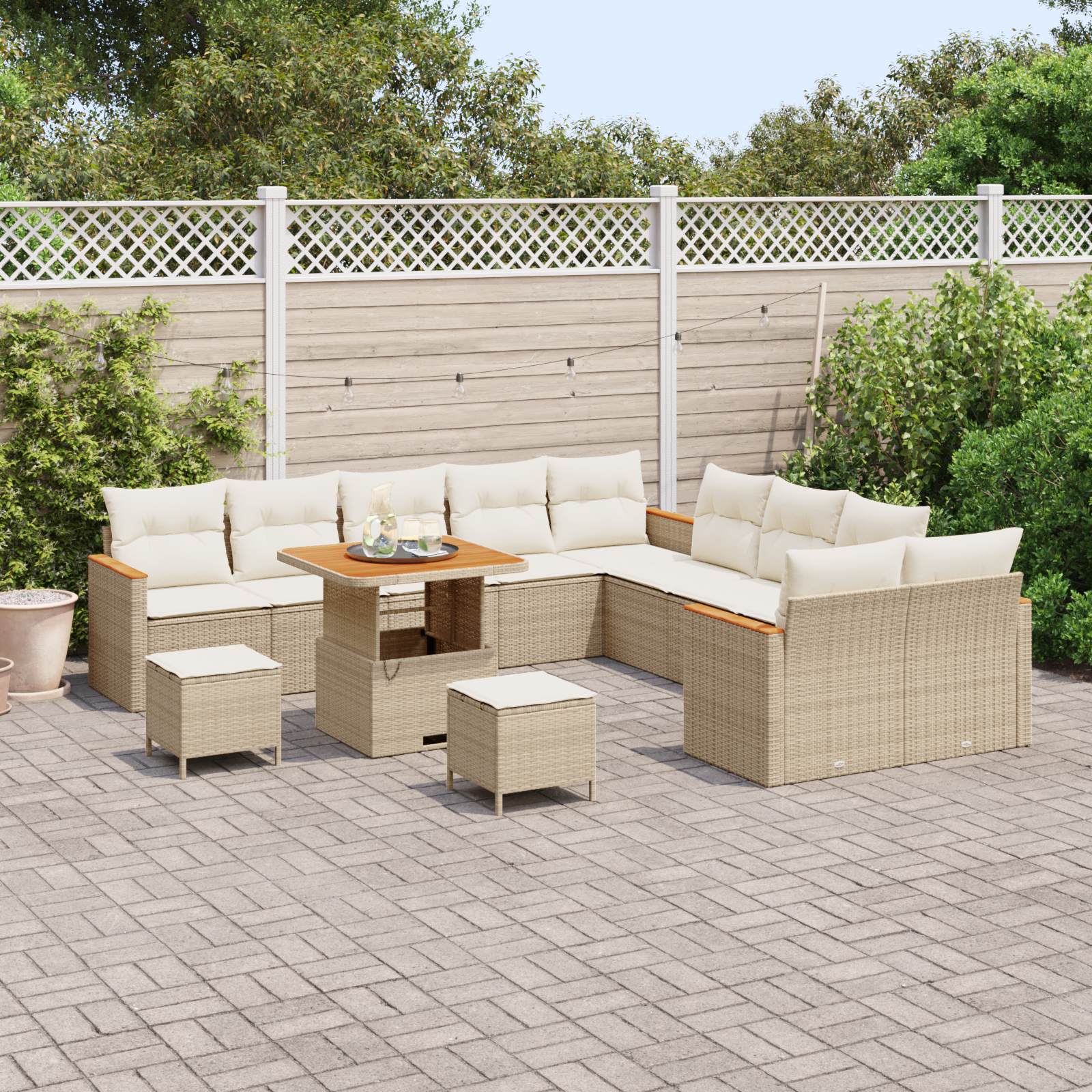 vidaXL 13-delige Tuinbankenset met kussens poly rattan beige