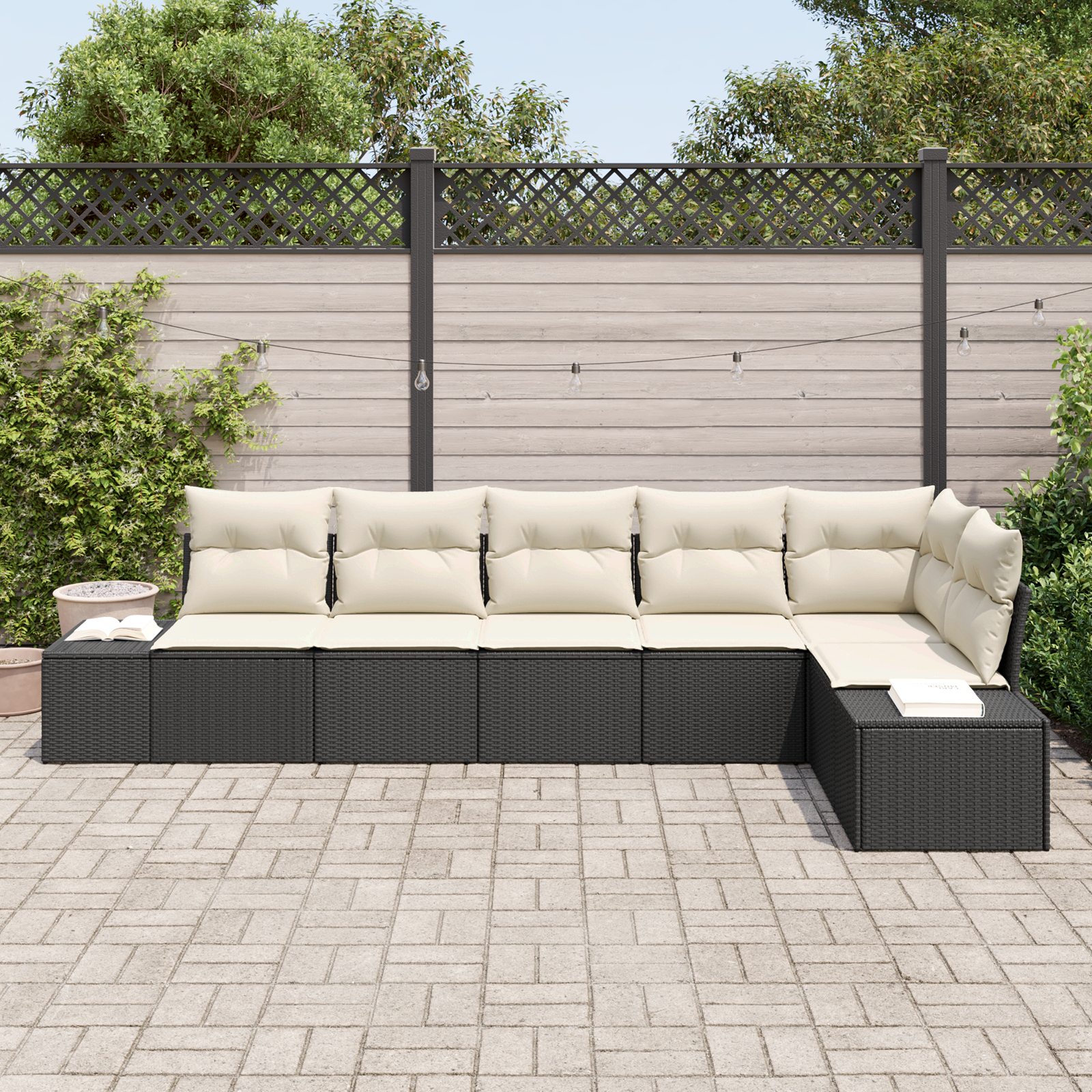 vidaXL 6-delige Tuinbankenset met kussens poly rattan zwart
