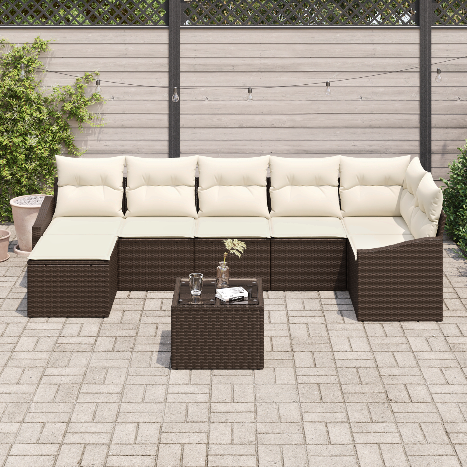 vidaXL 7-delige Tuinbankenset met kussens poly rattan grijs