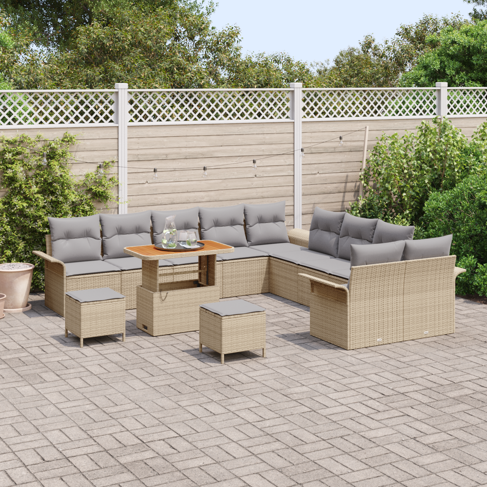 vidaXL 13-delige Tuinbankenset met kussens poly rattan acacia beige
