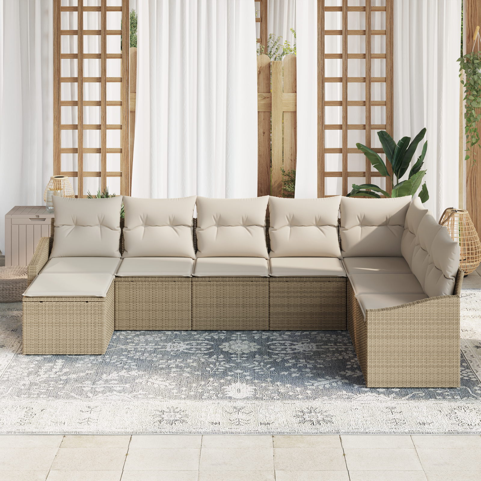 vidaXL 8-delige Tuinbankenset met kussens poly rattan beige