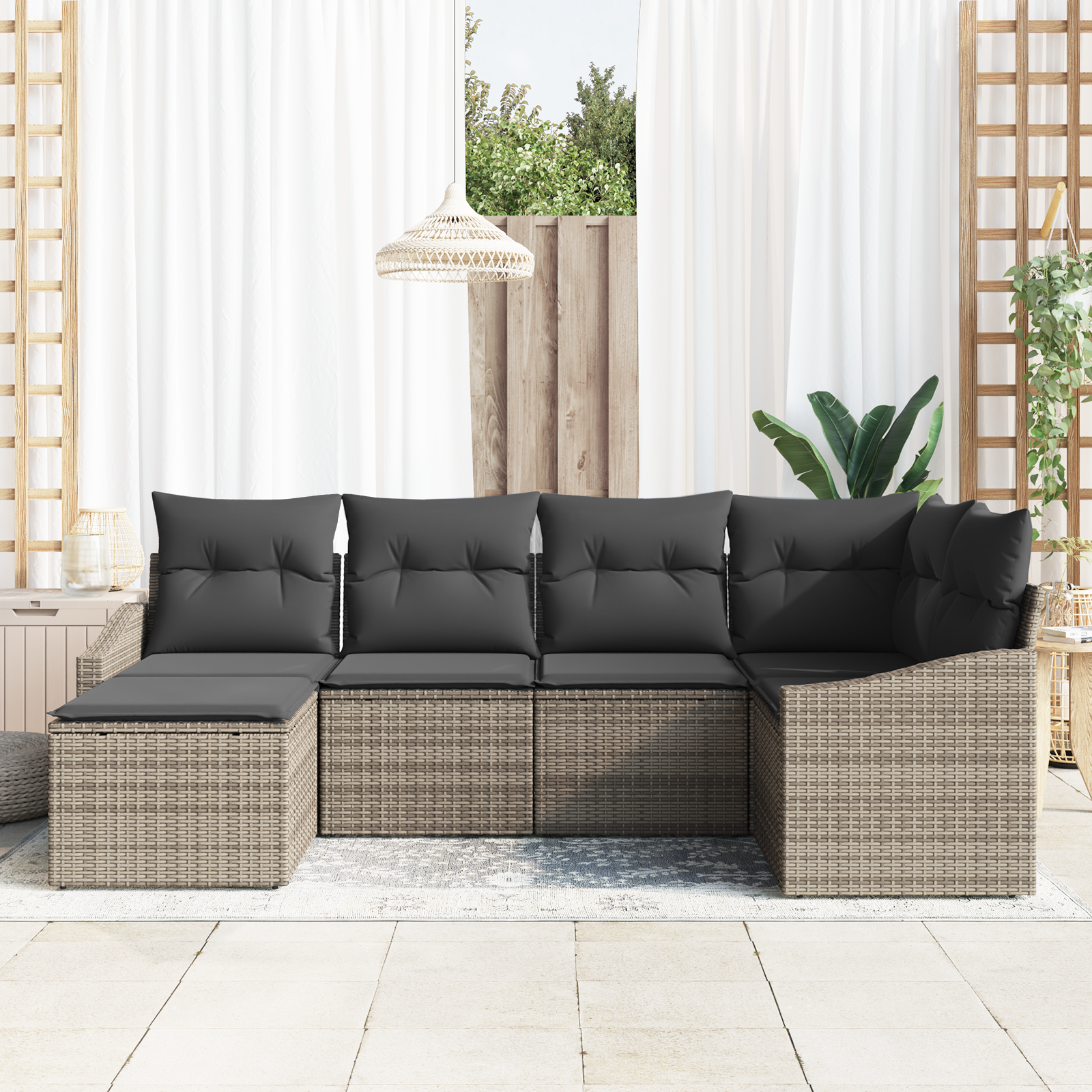 vidaXL 6-delige tuinset met kussens - grijs poly rattan