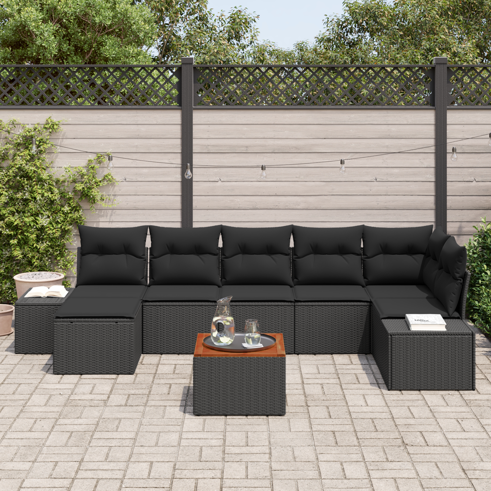 vidaXL 8-delige tuinzitgroep met kussens - zwart poly rattan en acacia
