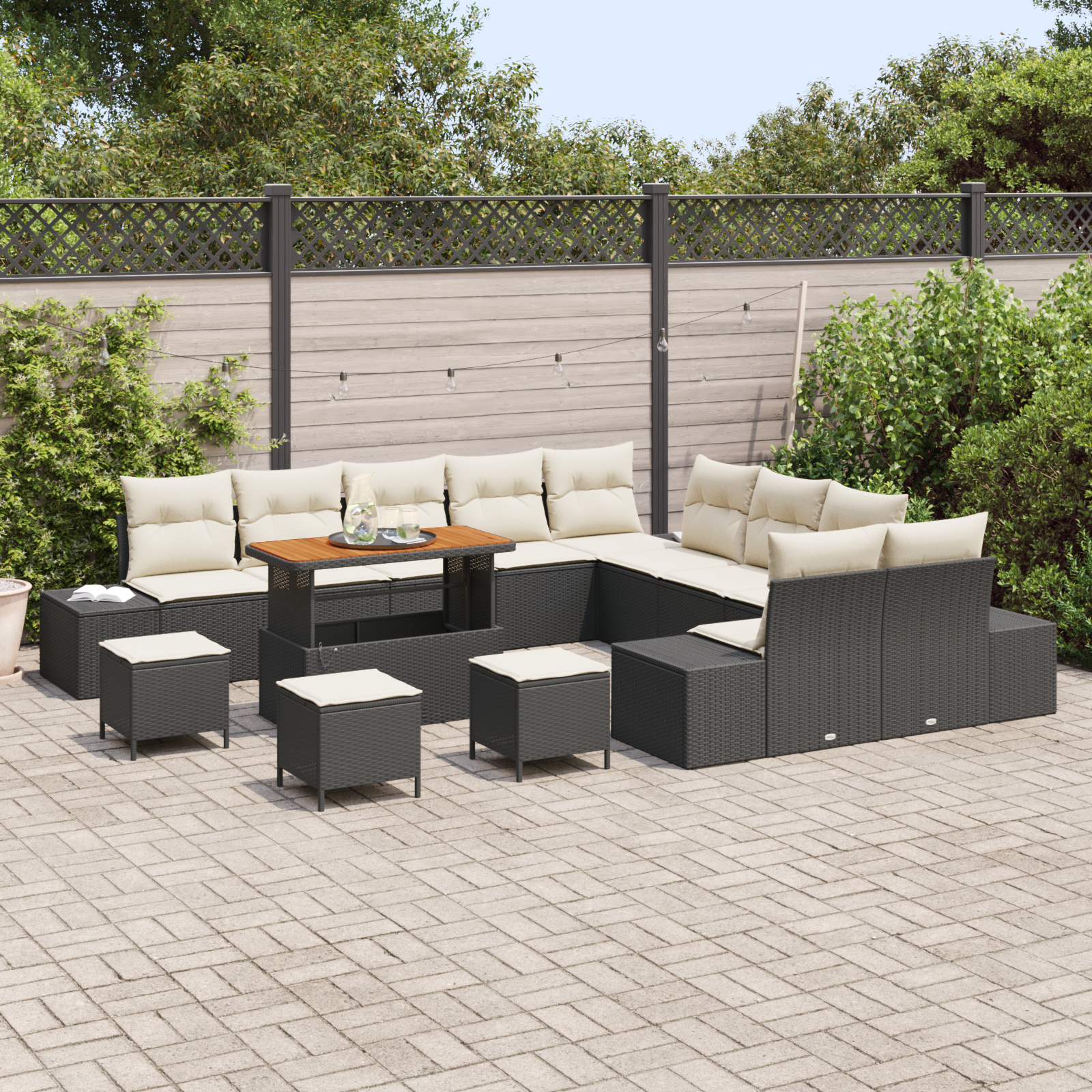 vidaXL 14-delige Tuinbankenset met kussens poly rattan acacia zwart