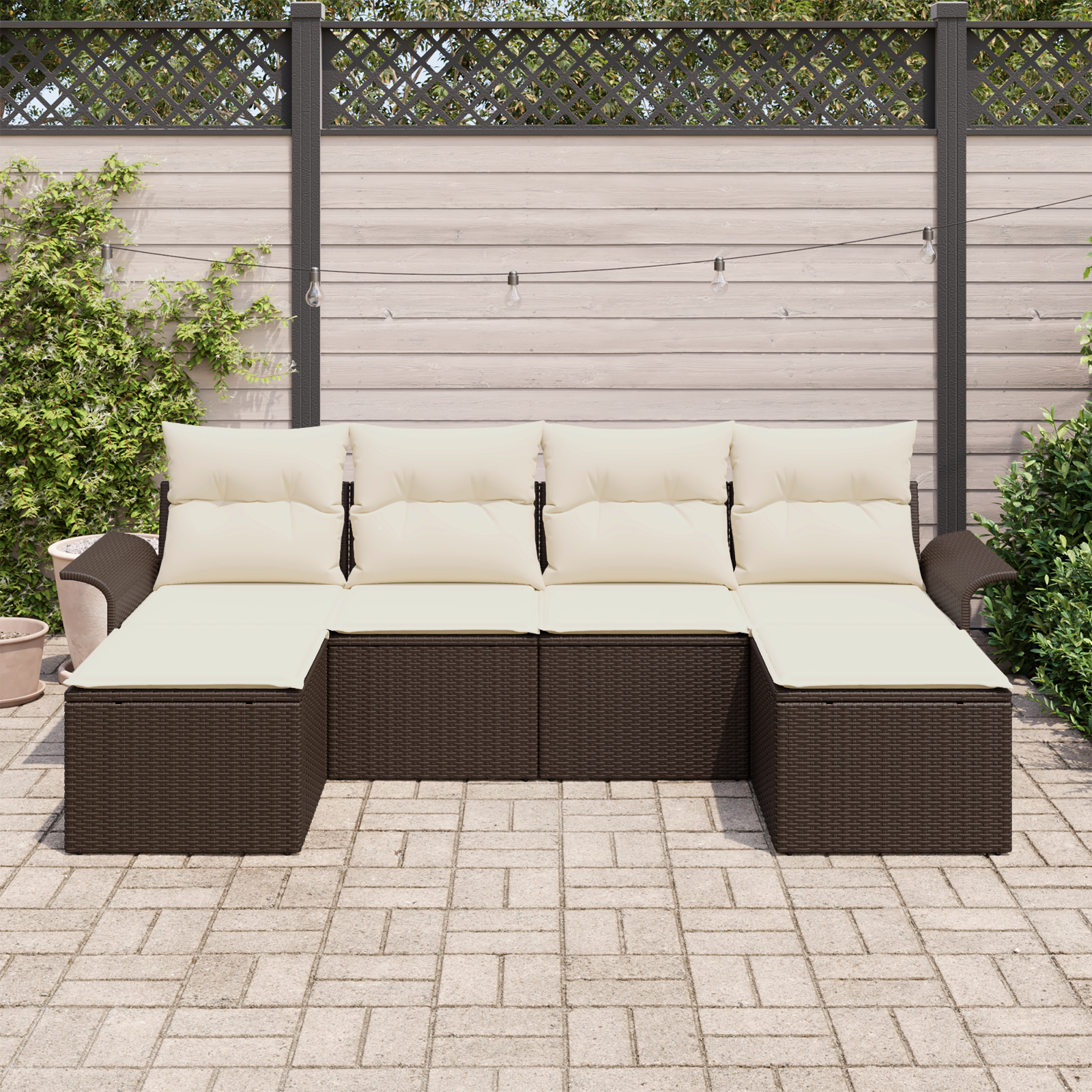 vidaXL 6-delige tuinset met kussens bruin poly rattan