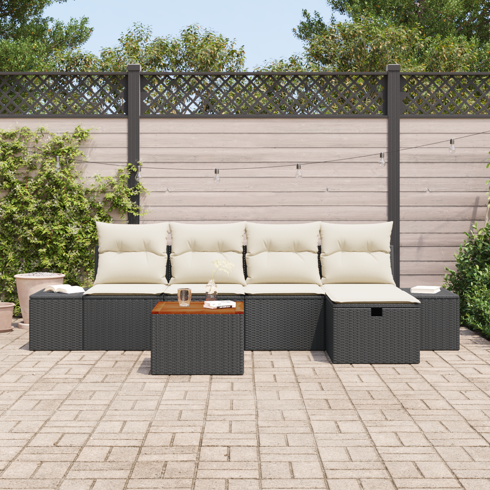 vidaXL 6-delige tuinset met kussens zwart poly rattan