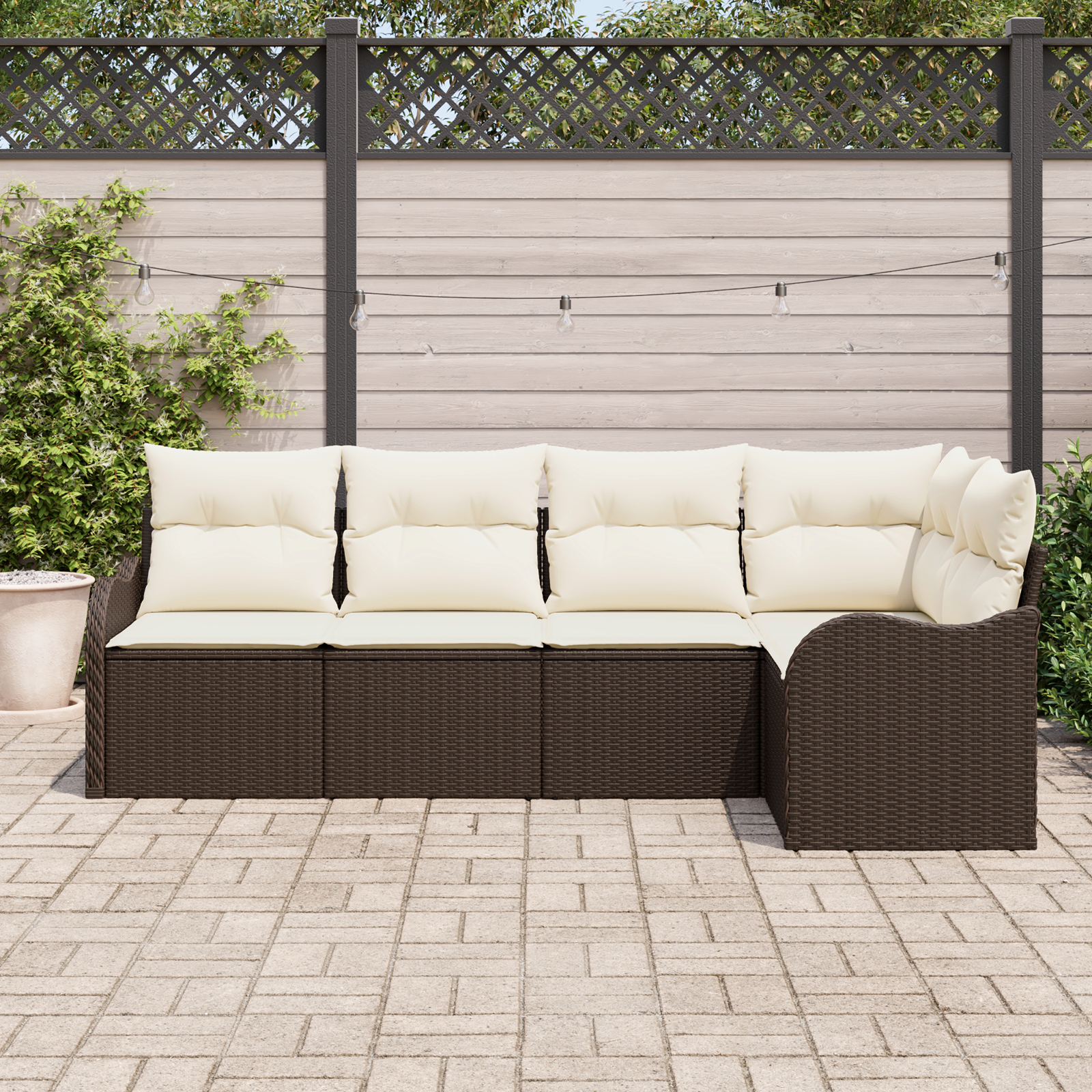 vidaXL 5-delige tuinset met kussens bruin poly rattan