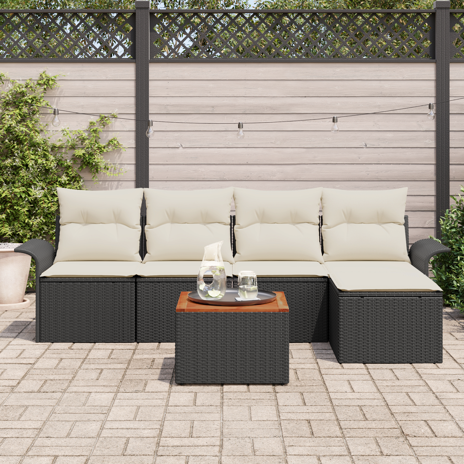vidaXL 6-delige tuinset met kussens in zwart poly rattan en acacia