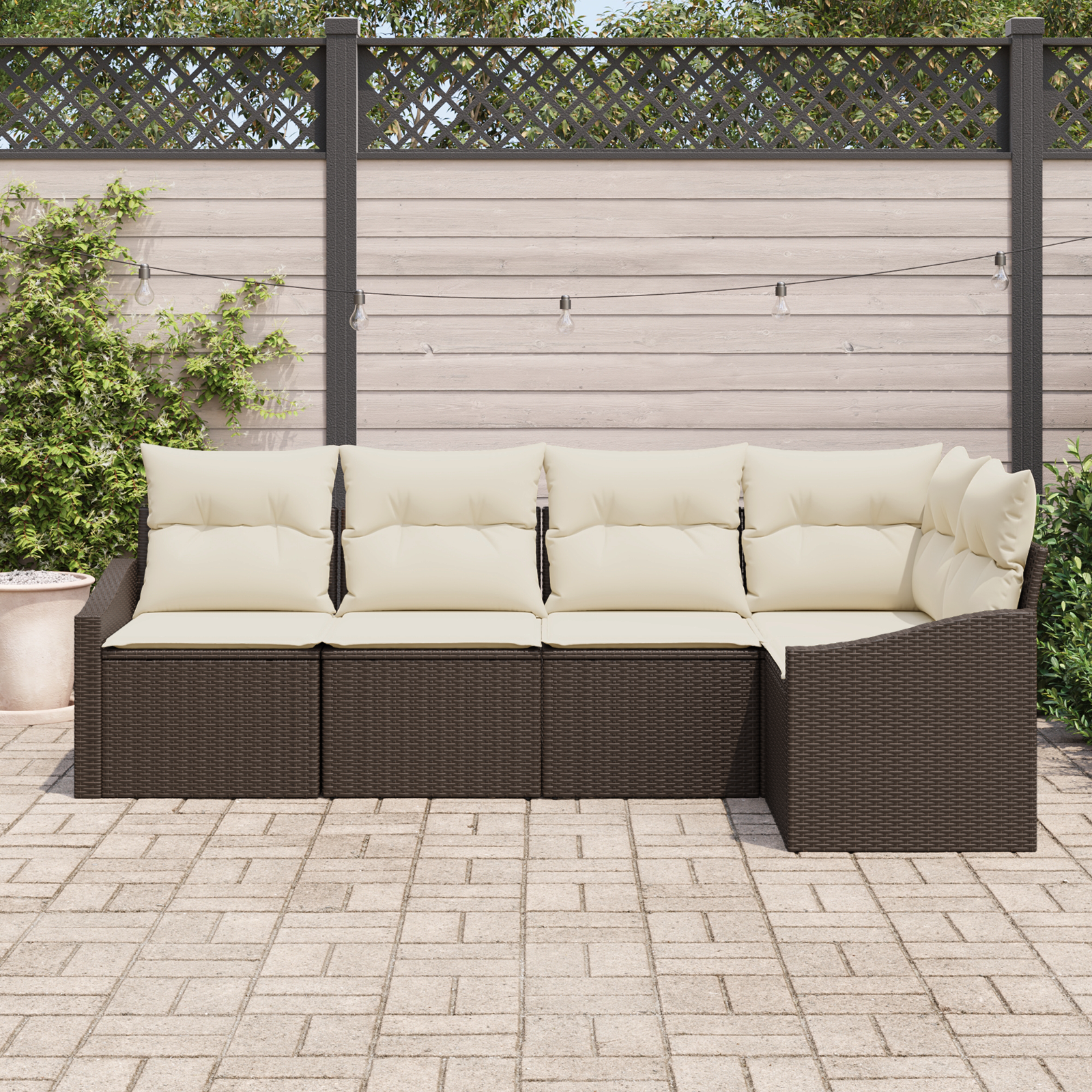 vidaXL 5-delige Tuinset met kussens poly rattan bruin