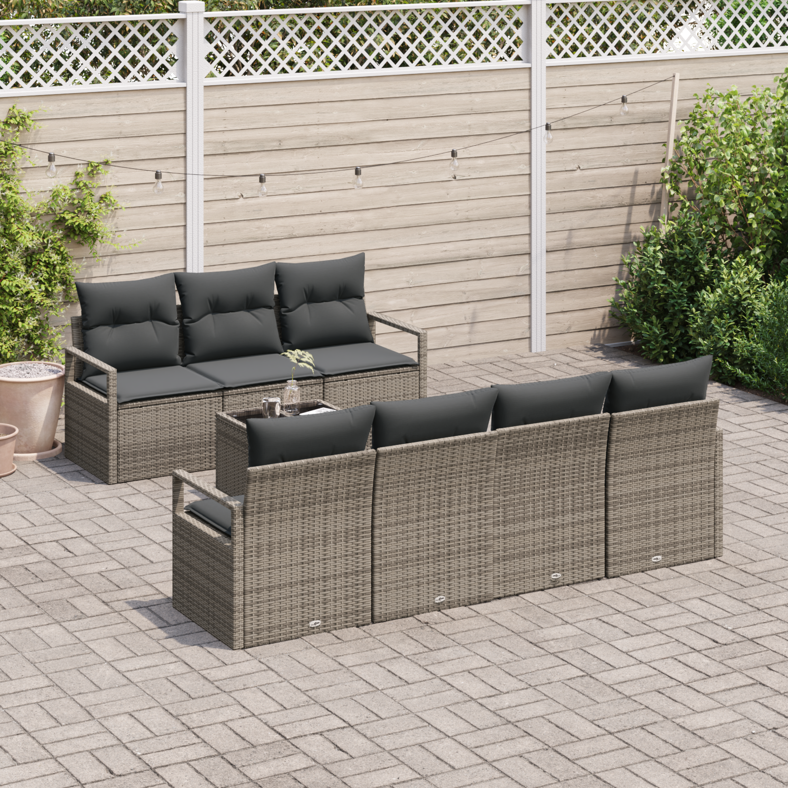 vidaXL 8-delige Tuinbankenset met kussens poly rattan grijs