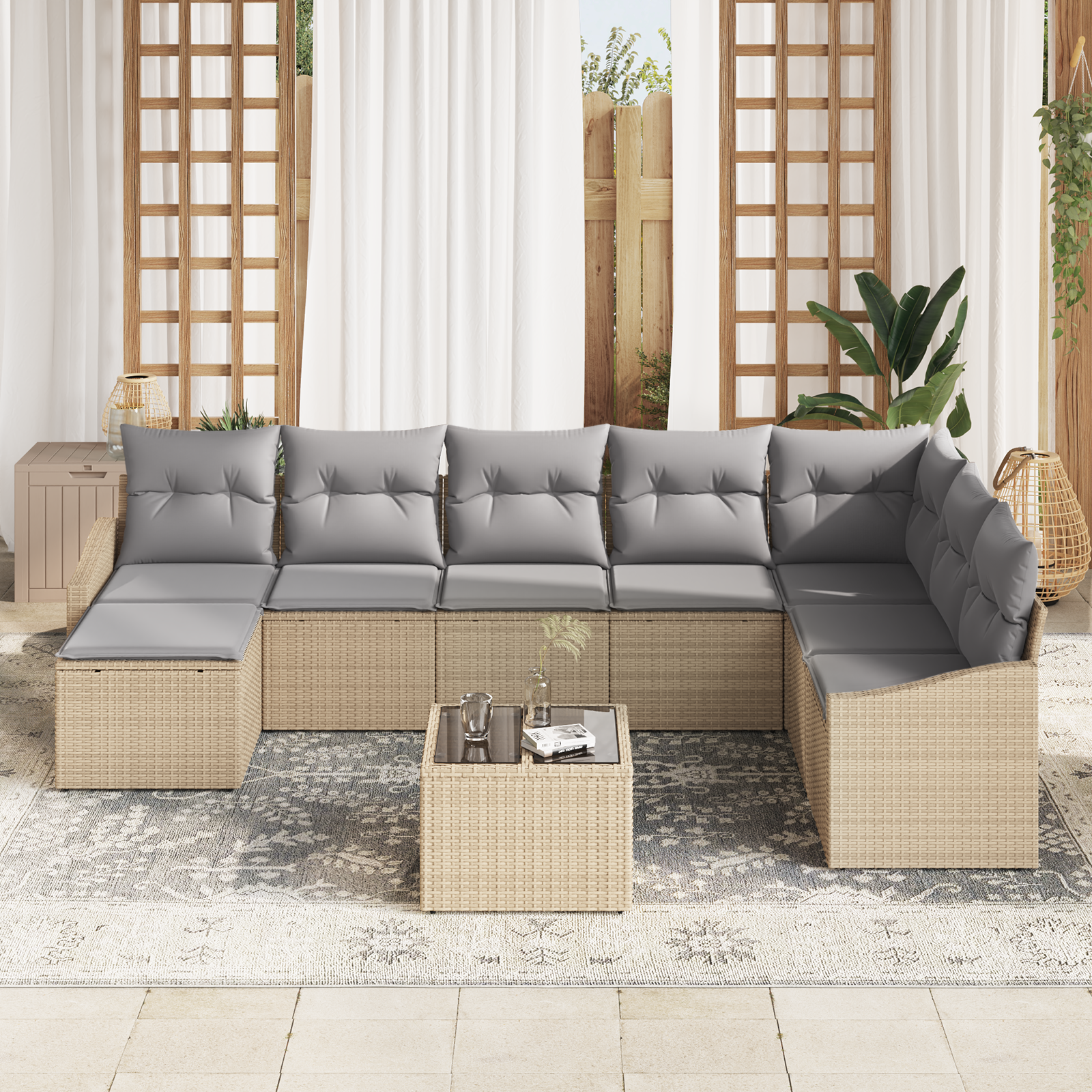 vidaXL 9-delige Tuinbankenset met kussens poly rattan zwart