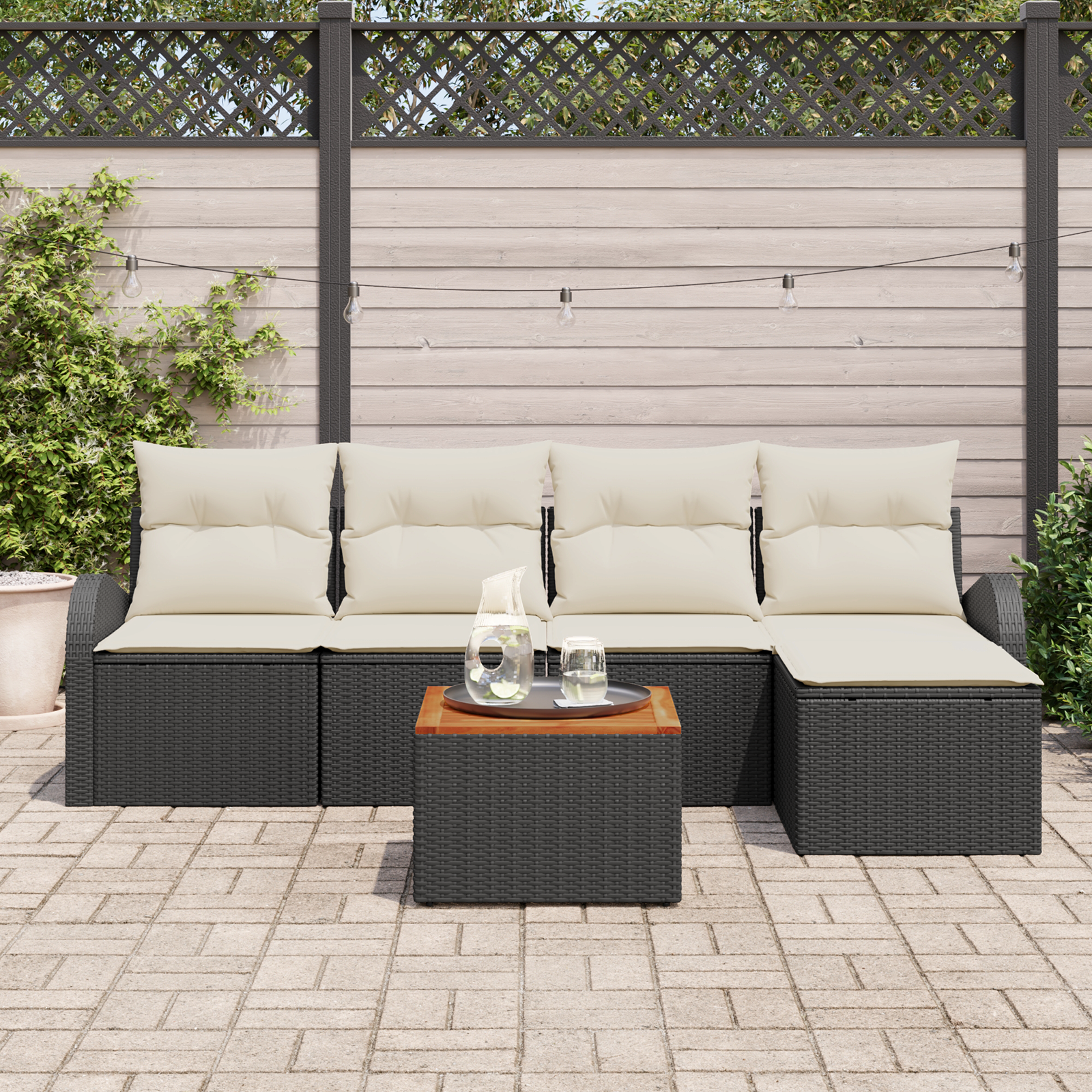 vidaXL 6-delige tuinset met kussens zwart poly rattan acacia