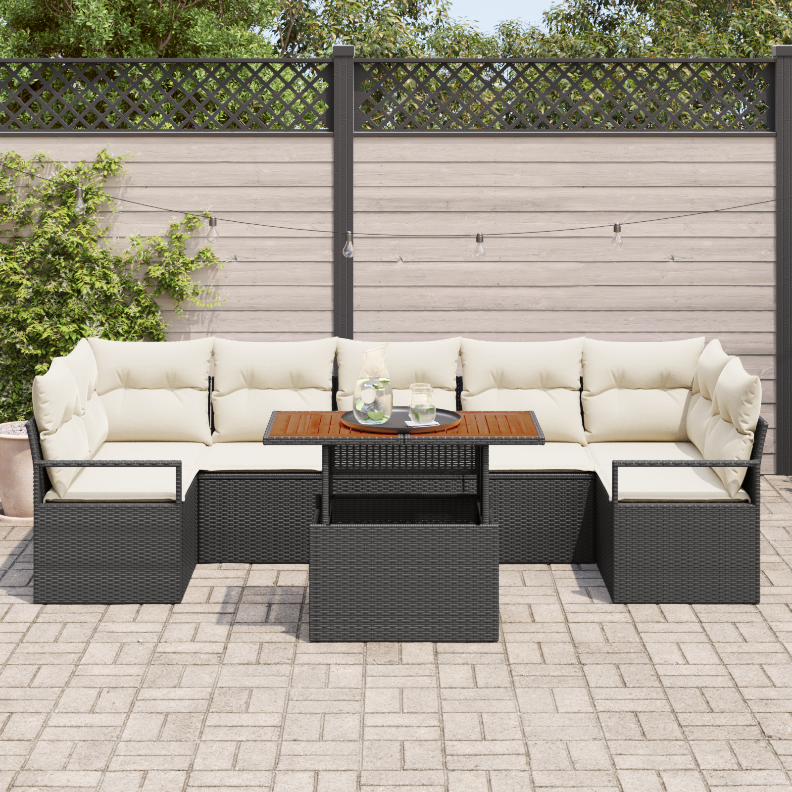 vidaXL 8-delige Tuinbankenset met kussens poly rattan acacia zwart