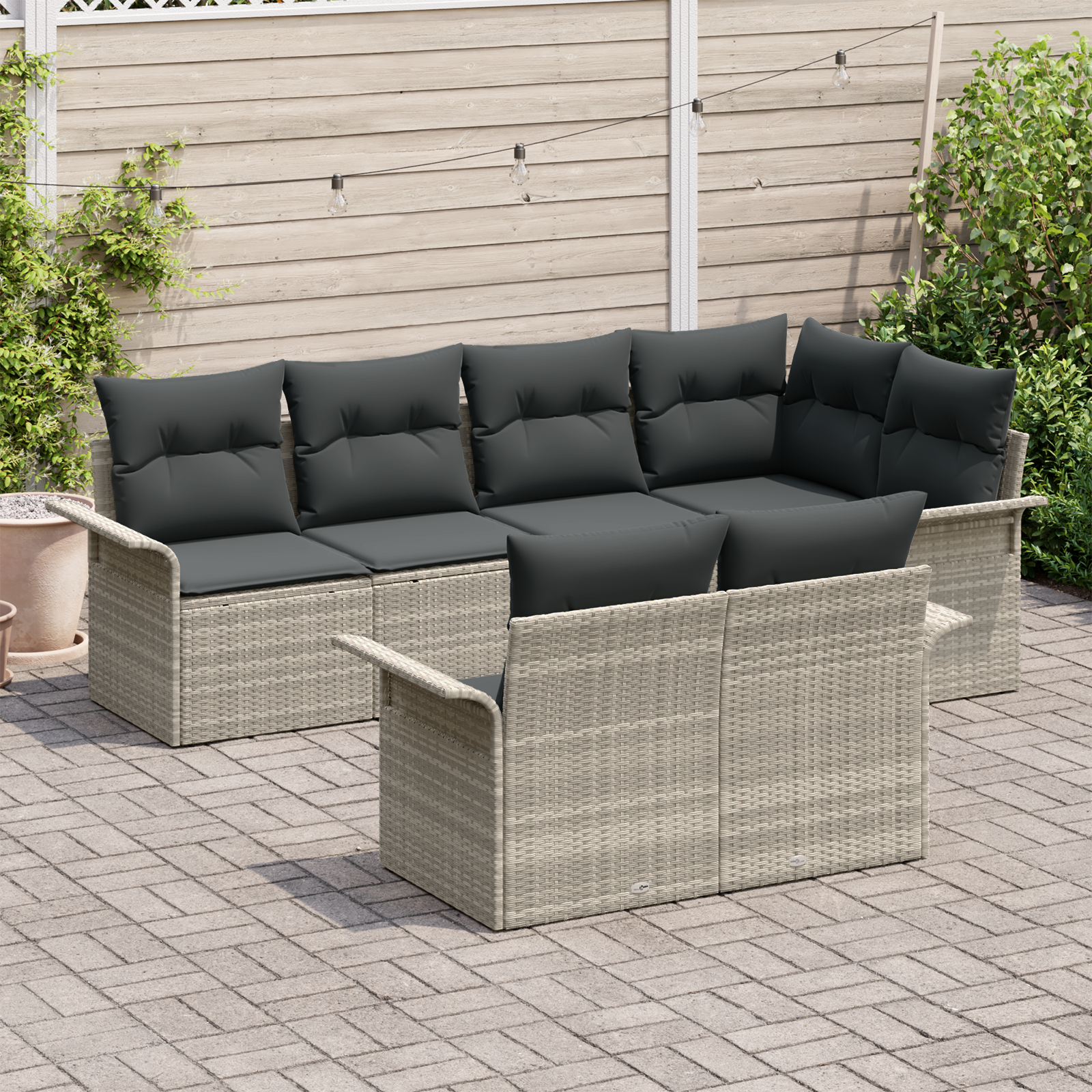vidaXL 7-delige tuinbankset met kussens - Lichtgrijs poly rattan
