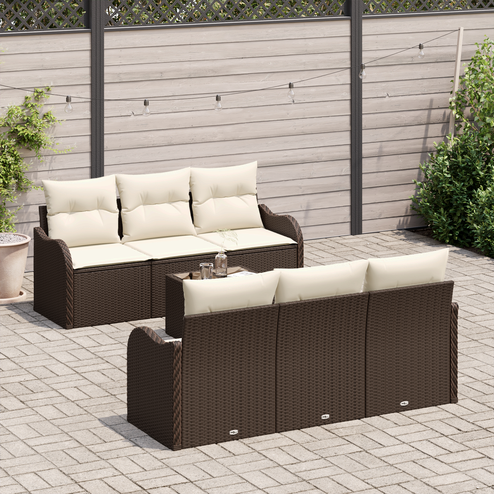 vidaXL 7-delig tuinsalon met kussens bruin van poly rattan