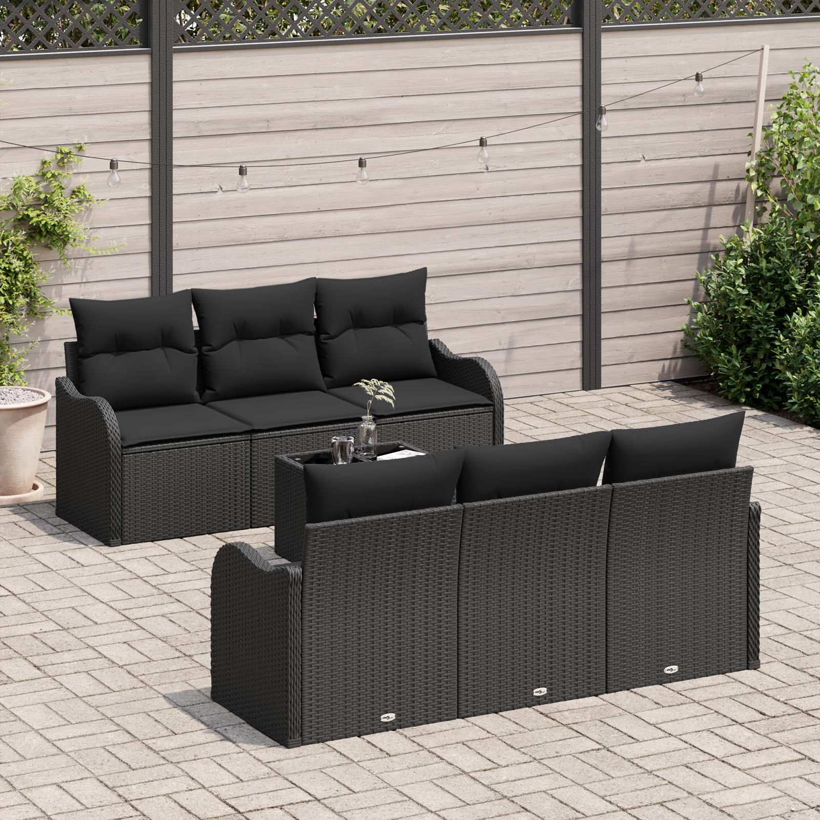 vidaXL 7-delige tuinbankset met kussens - zwart poly rattan