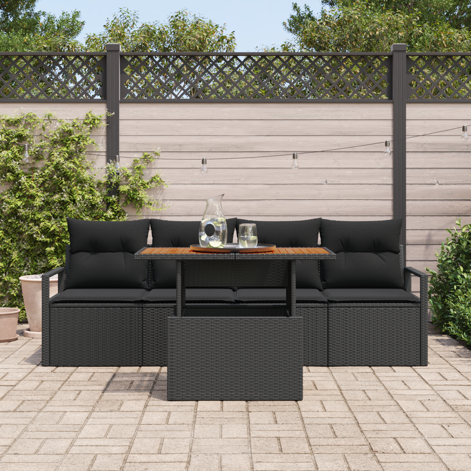 vidaXL 5-delige Tuinset met Kussens in Zwart Poly Rattan