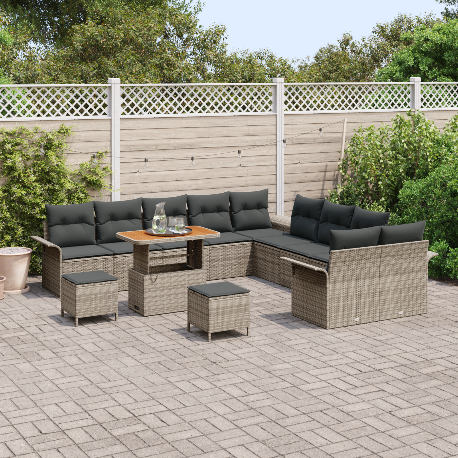 vidaXL 13-delige Tuinbankenset met kussens poly rattan acacia grijs
