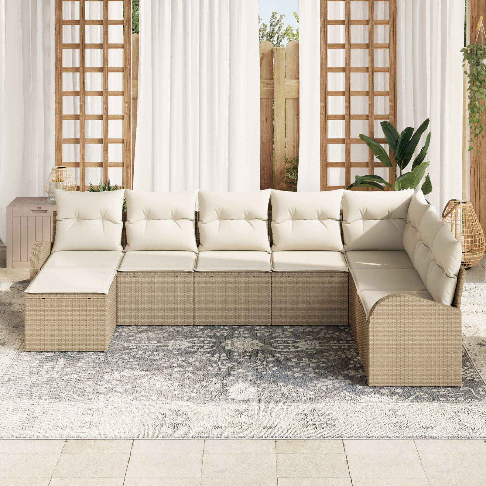 vidaXL 8-delige tuinset met kussens in beige poly rattan