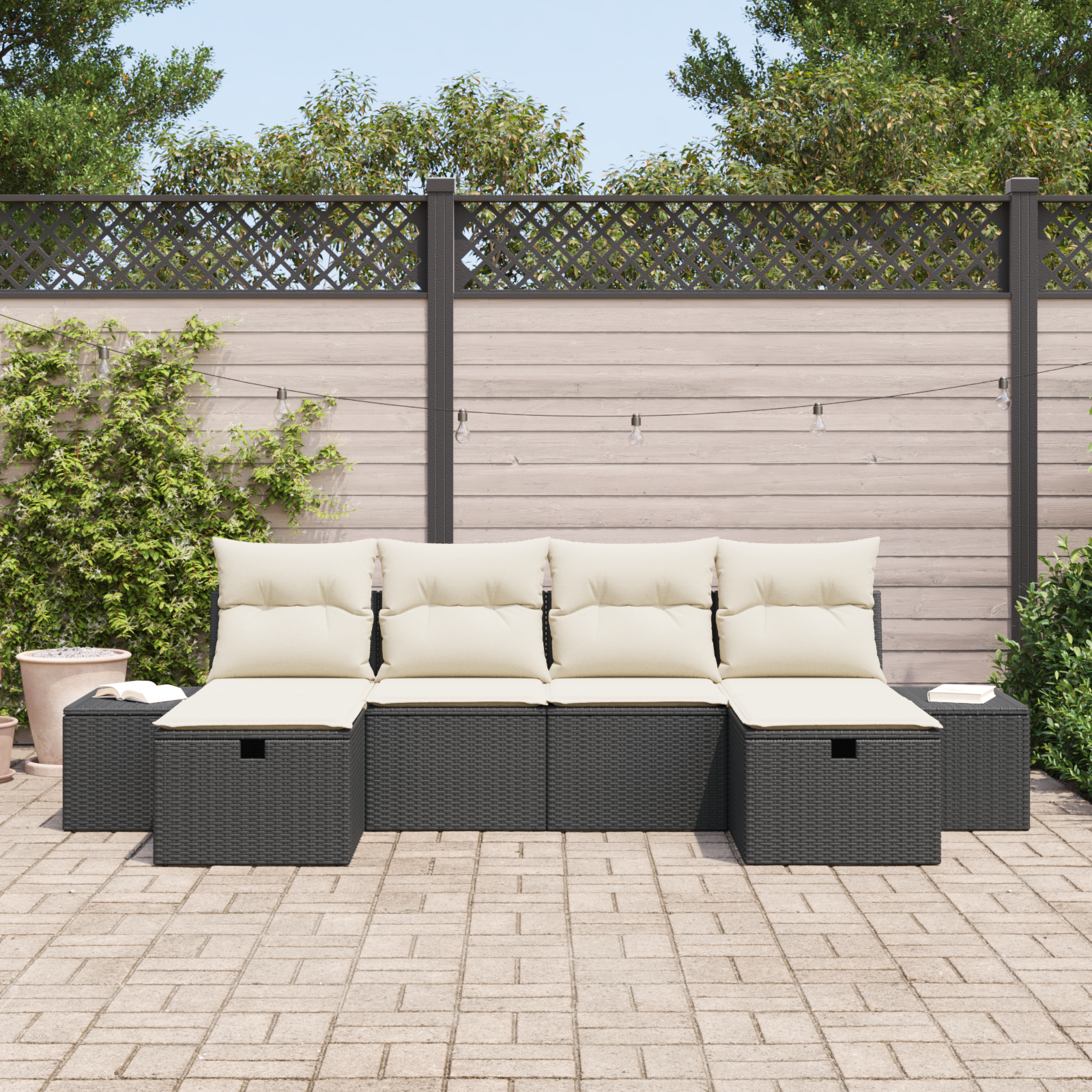 vidaXL 6-delige tuinset met kussens in zwart poly rattan