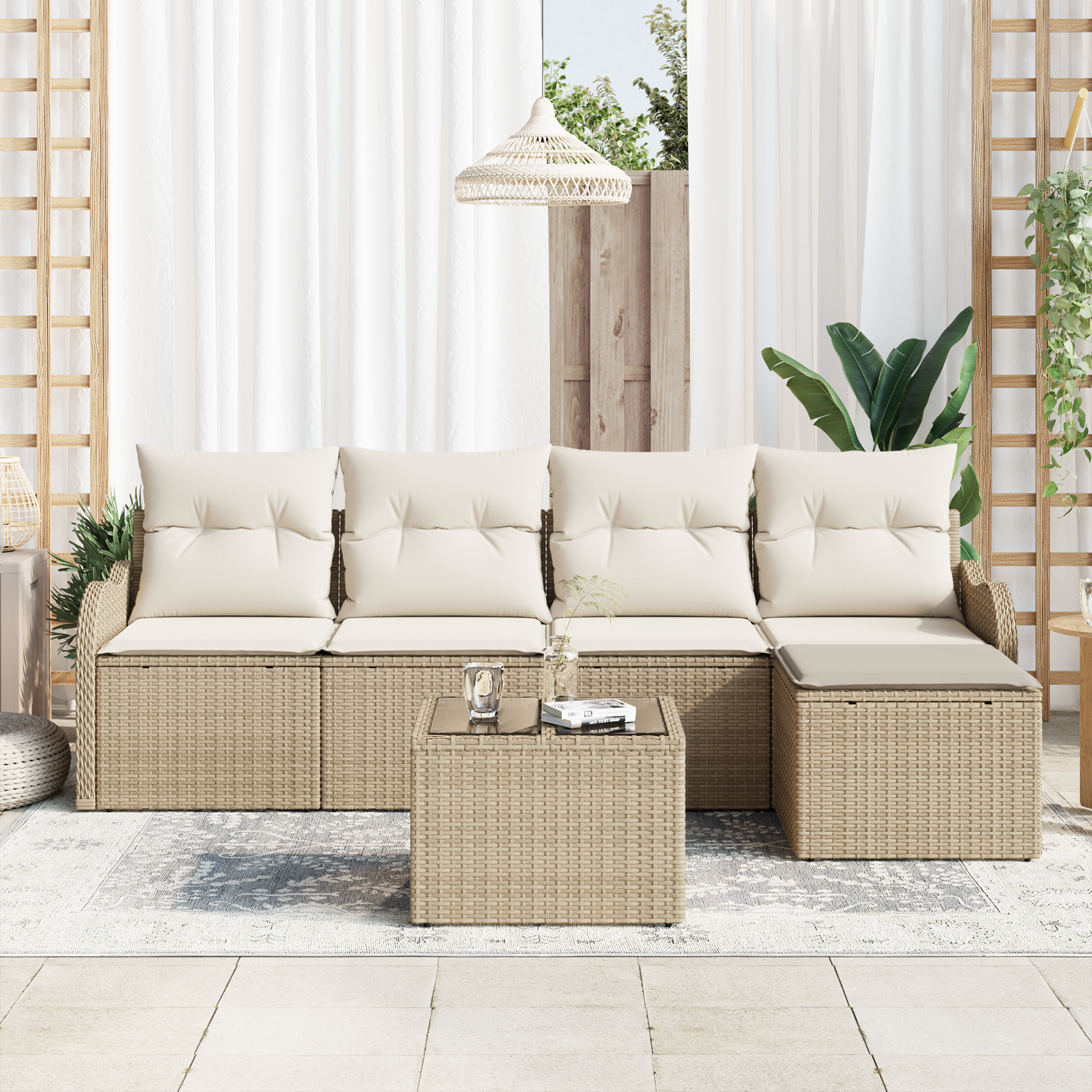 vidaXL 6-delige tuinset met kussens bruin poly rattan