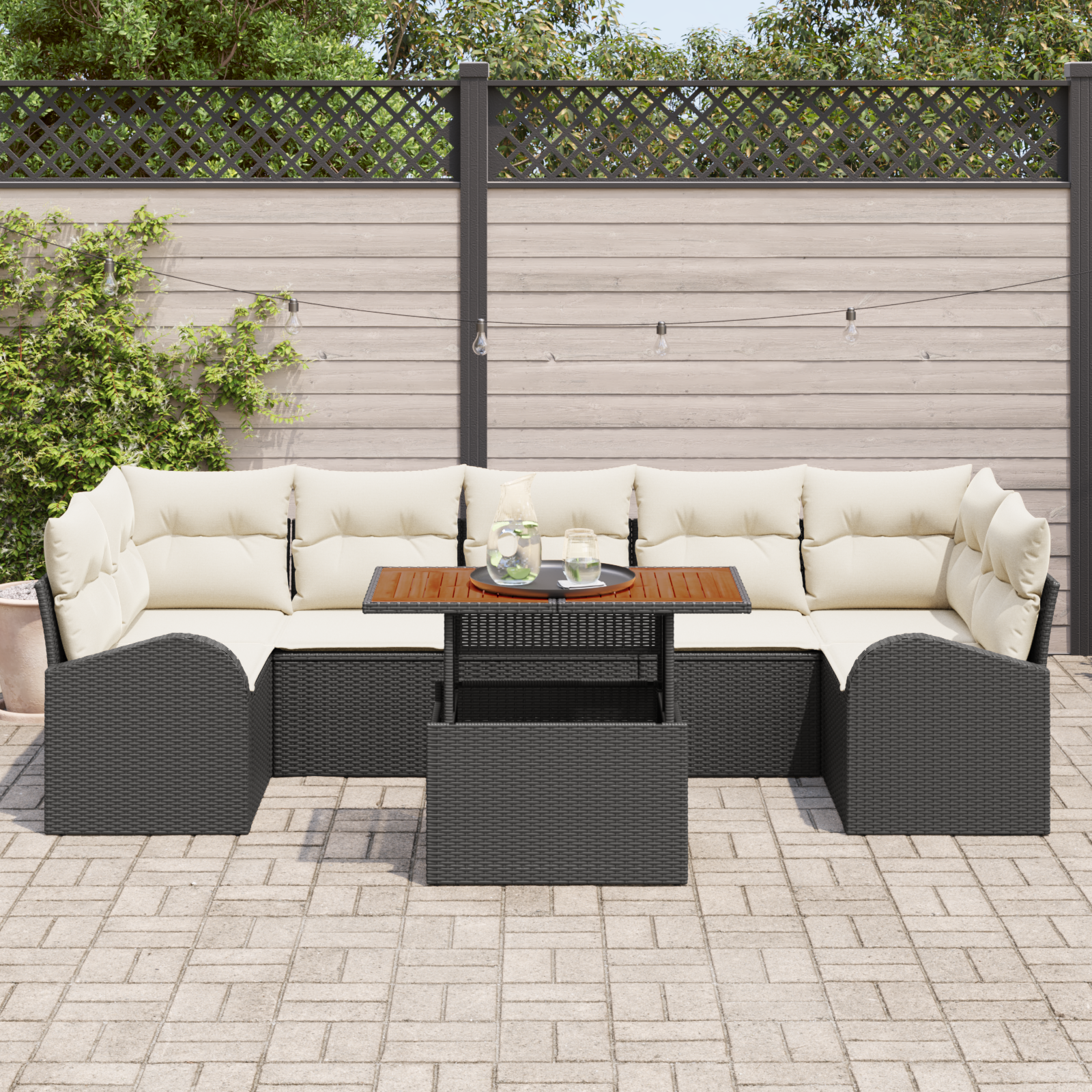 vidaXL 8-delige Tuinset met kussens poly rattan acaciahout zwart